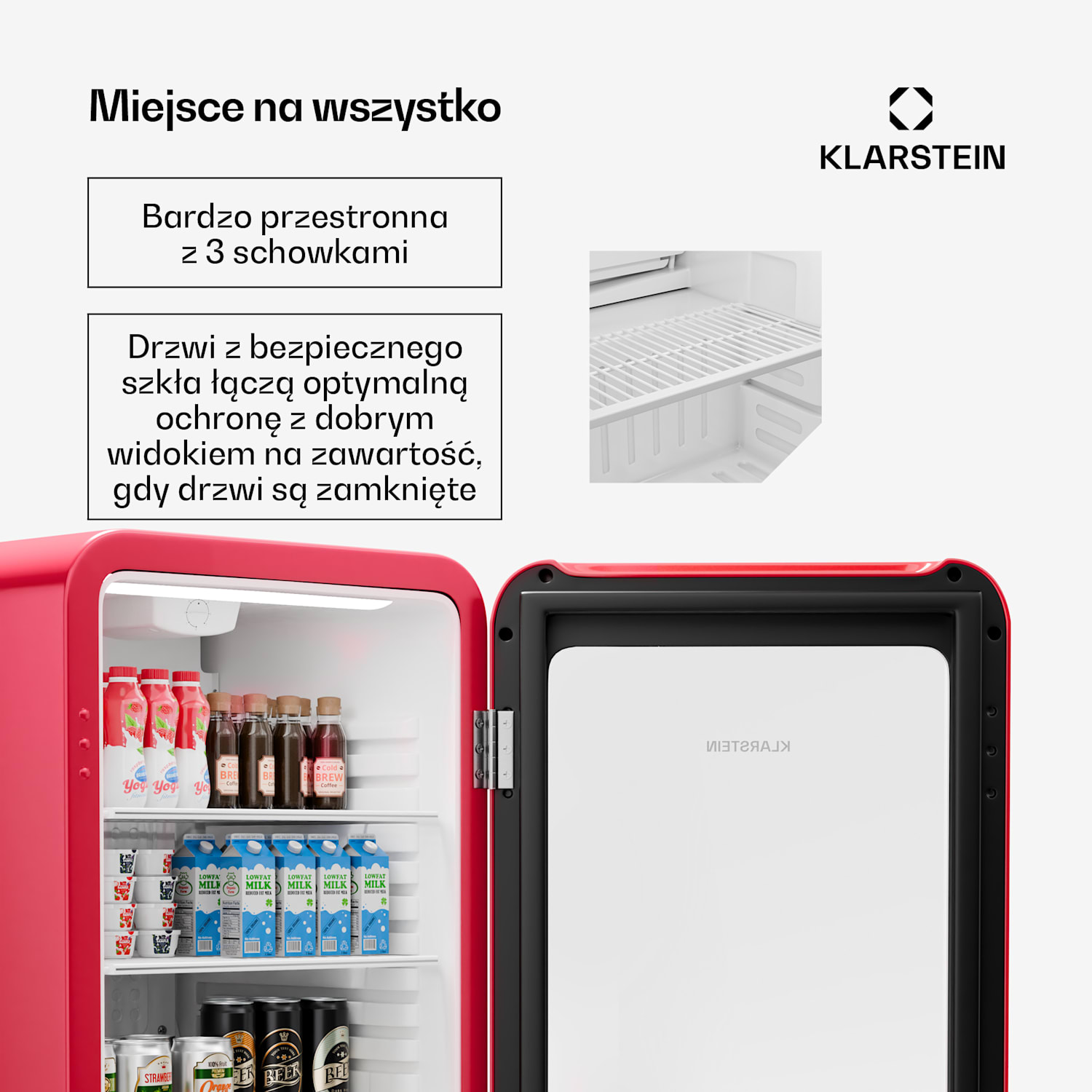 Audrey Evo lodówka na napoje, design retro, szklane drzwi, 113 l, klasa energetyczna C 113 Ltr | Czerwony