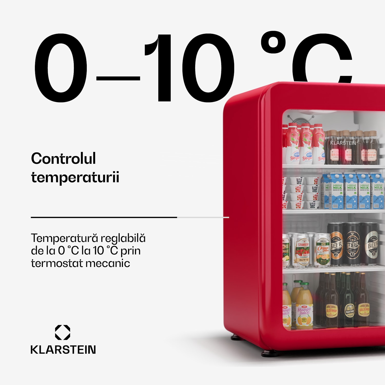 Audrey Evo frigider pentru băuturi, Design retro, Uși din sticlă, 113 L, Clasa energetică C 113 Ltr | Roșu