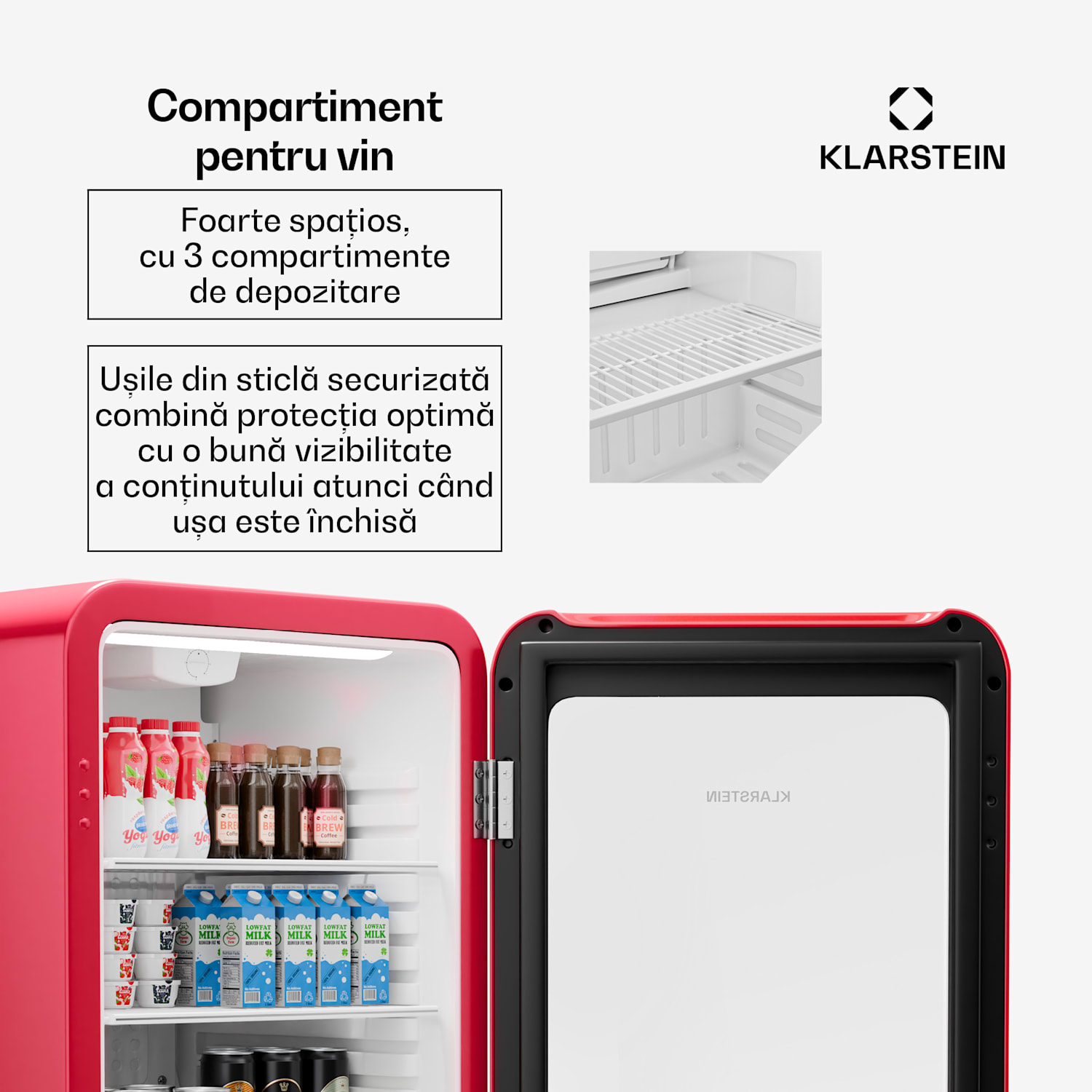 Audrey Evo frigider pentru băuturi, Design retro, Uși din sticlă, 113 L, Clasa energetică C 113 Ltr | Roșu