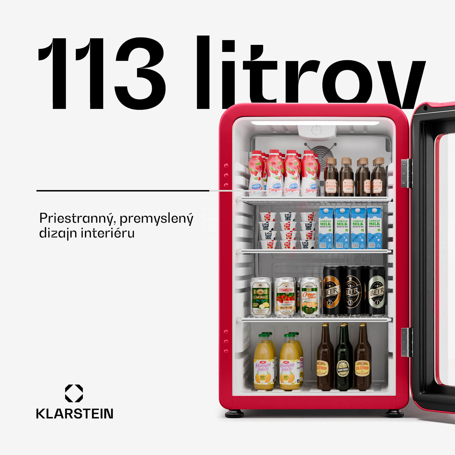 Audrey Evo chladnička na nápoje, Retro dizajn, sklenené dvere, 113 L, EEK C 113 Ltr | Červená