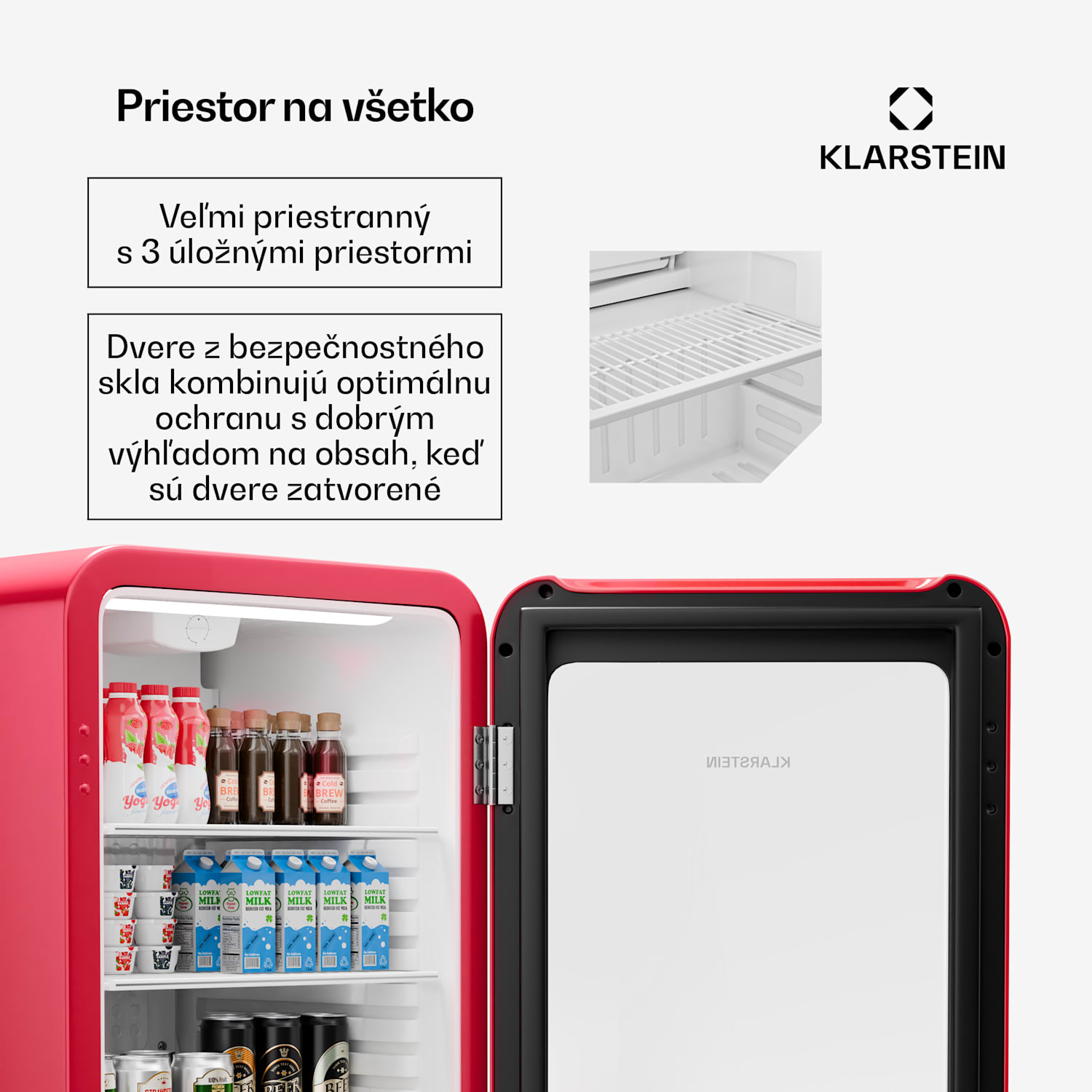 Audrey Evo chladnička na nápoje, Retro dizajn, sklenené dvere, 113 L, EEK C 113 Ltr | Červená