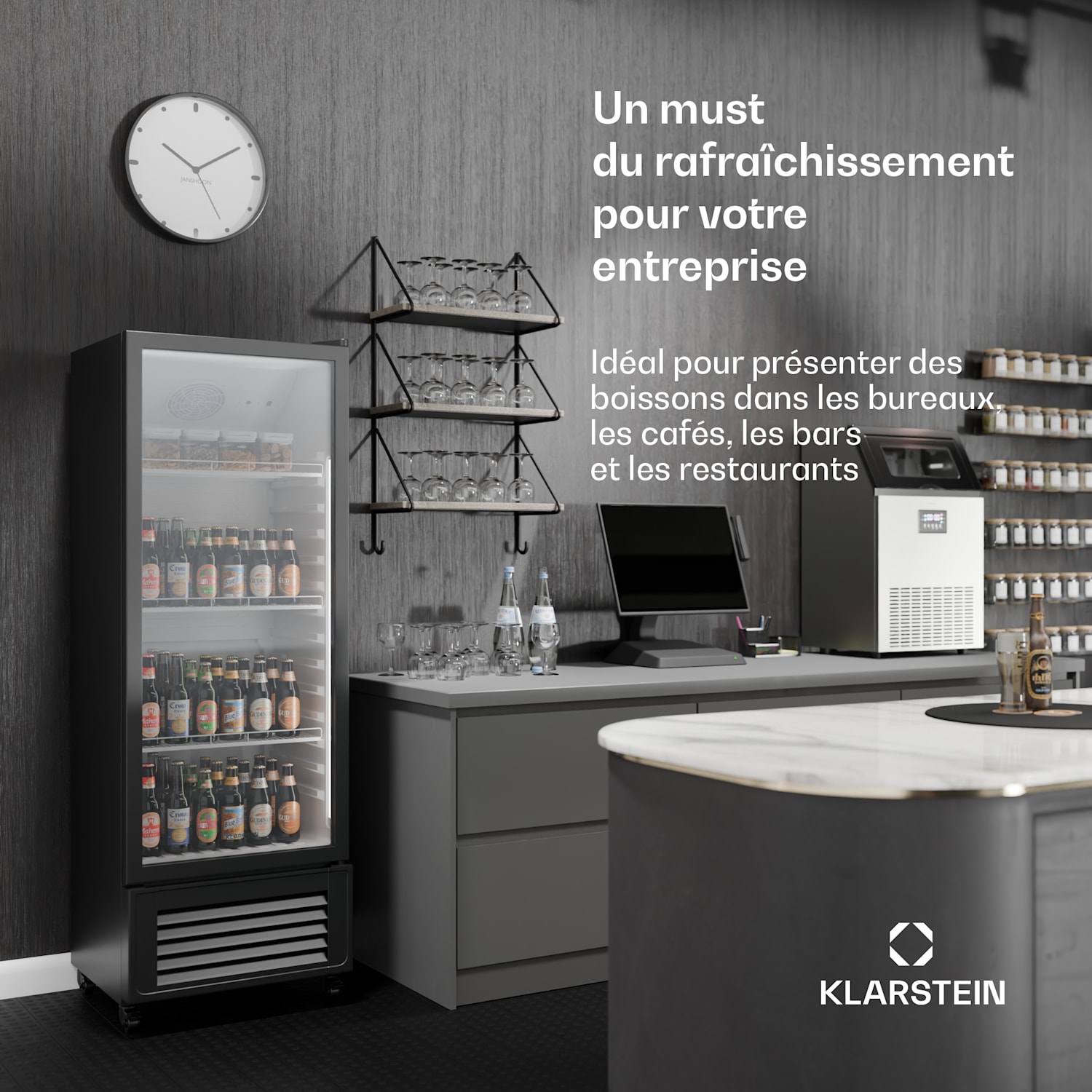 GrandCooler drankenkoeling | 270 L | ledverlichting | met wieltjes | 4 schappen 270 liter | Zwart