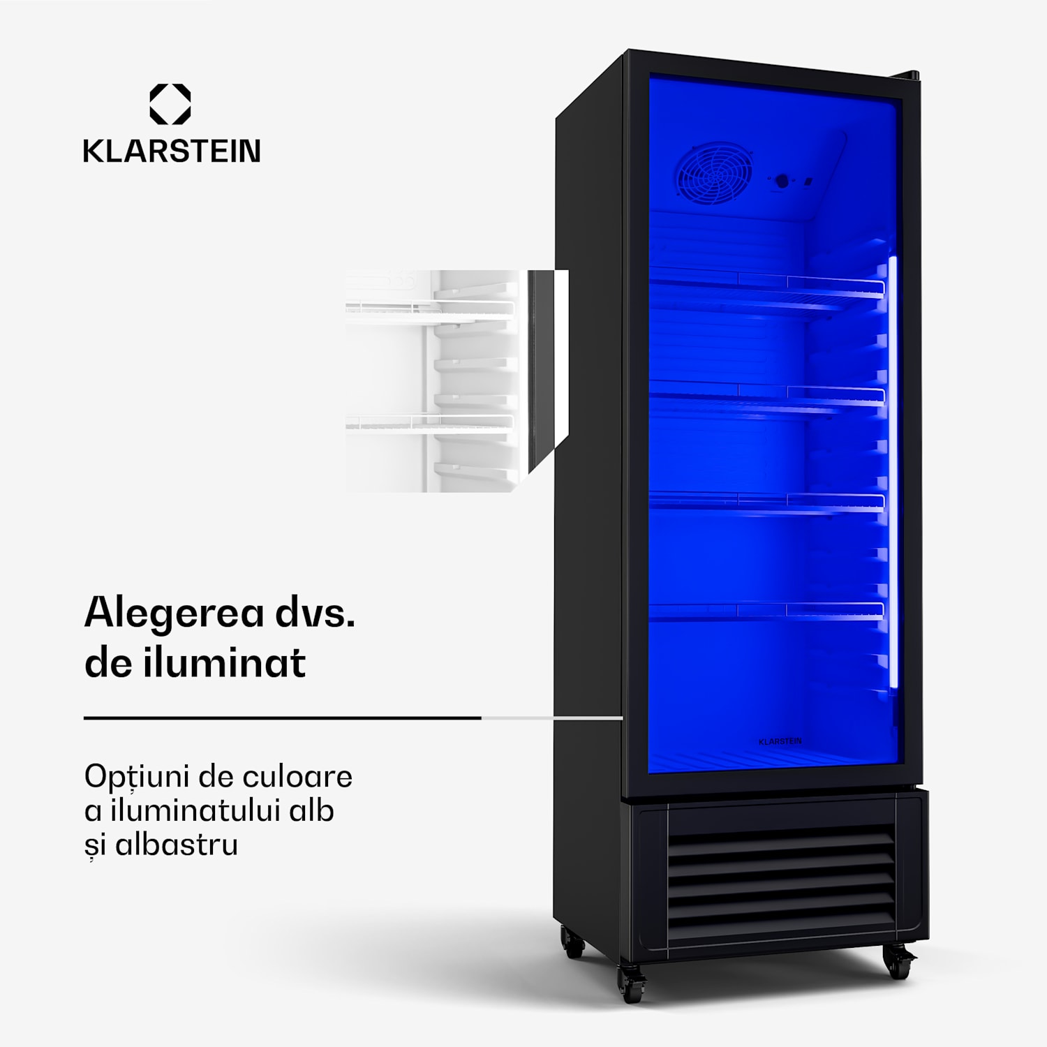 Frigider pentru băuturi GrandCooler, 270 l, iluminare LED, cu roți, 4 rafturi 270 litri | Negru