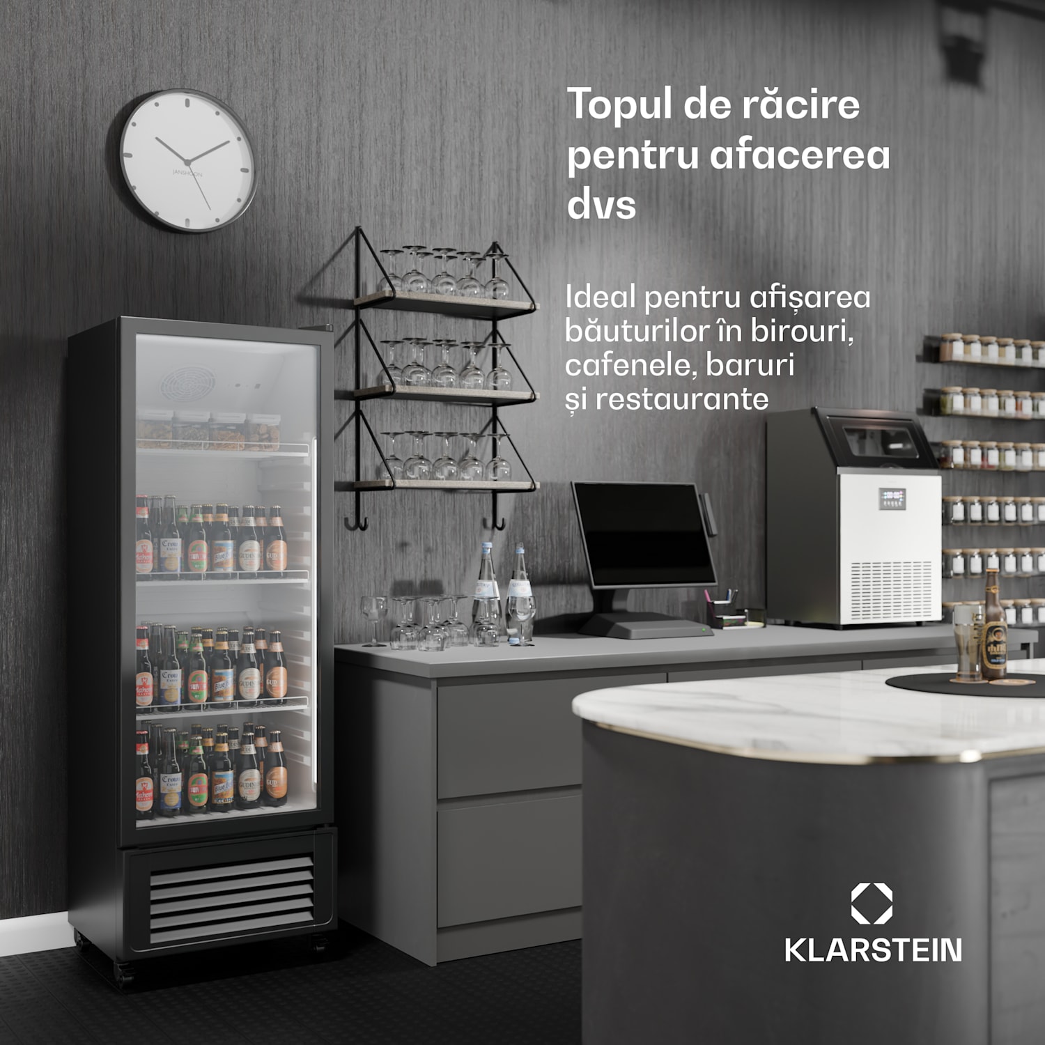 Frigider pentru băuturi GrandCooler, 270 l, iluminare LED, cu roți, 4 rafturi 270 litri | Negru