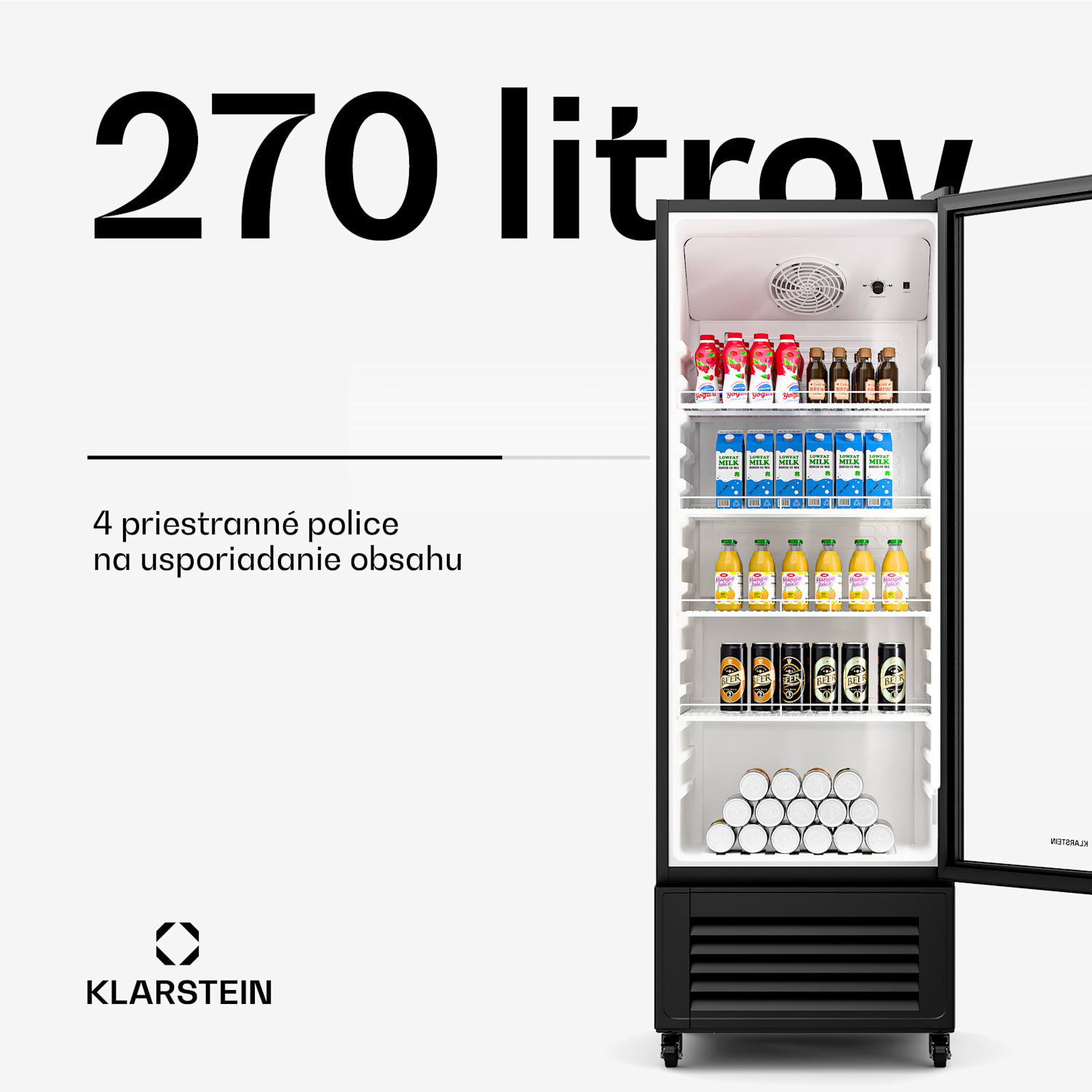 GrandCooler chladnička na nápoje, 270 l, LED osvetlenie, s kolieskami, 4 police 270 litrov | Čierna