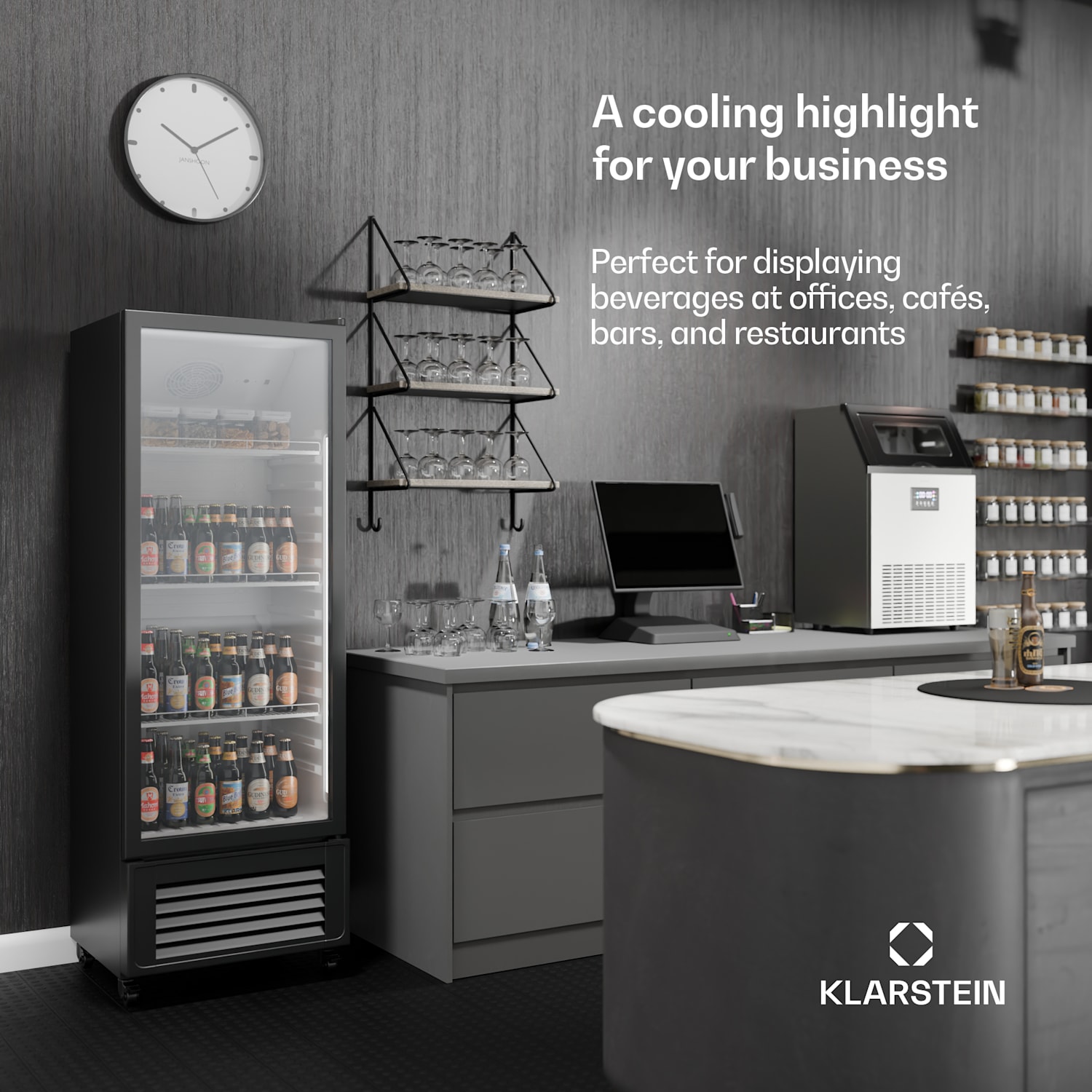 GrandCooler juomajääkaappi | 270 l | LED-valaistus | varustettu pyörillä | 4 hyllyä 270 litraa | Musta