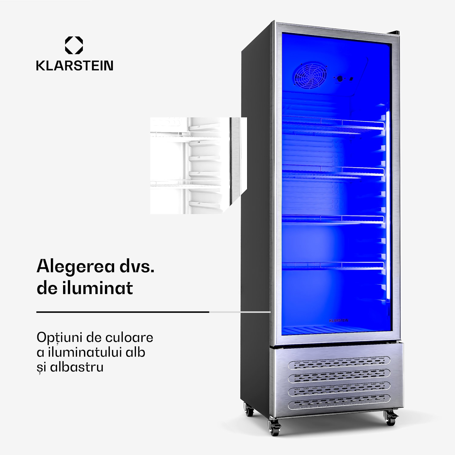 Frigider pentru băuturi GrandCooler, 270 l, iluminare LED, cu roți, 4 rafturi 270 litri | Oțel inoxidabil