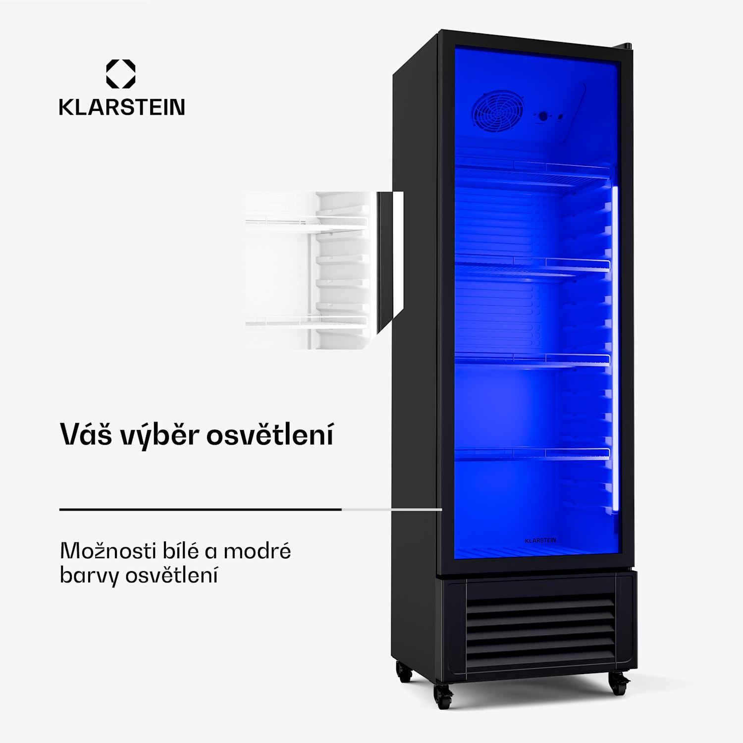 Chladnička na nápoje, 306 l, LED osvětlení, s kolečky, 4 police 306 litrů | Černá