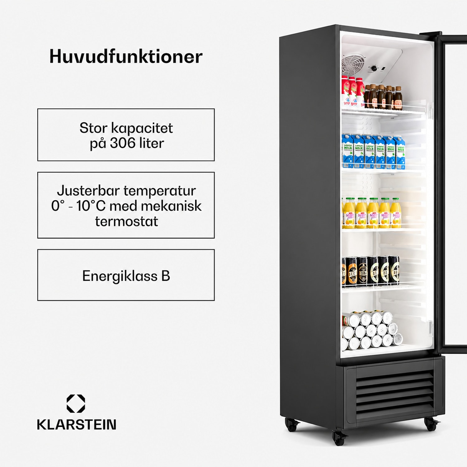 GrandCooler dryckeskyl | 306 l | LED-belysning | med hjul | 4 hyllor 306 L | Svart
