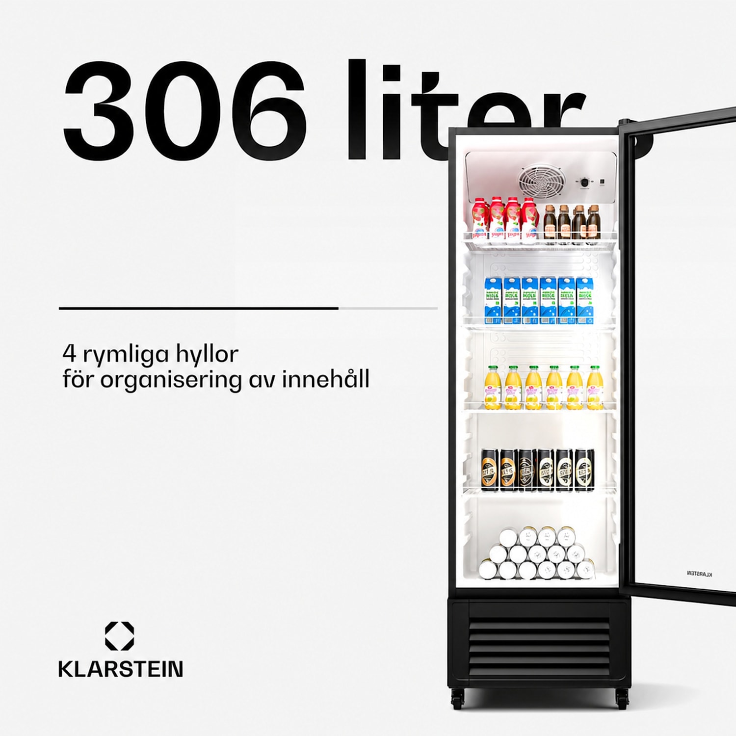 GrandCooler dryckeskyl | 306 l | LED-belysning | med hjul | 4 hyllor 306 L | Svart