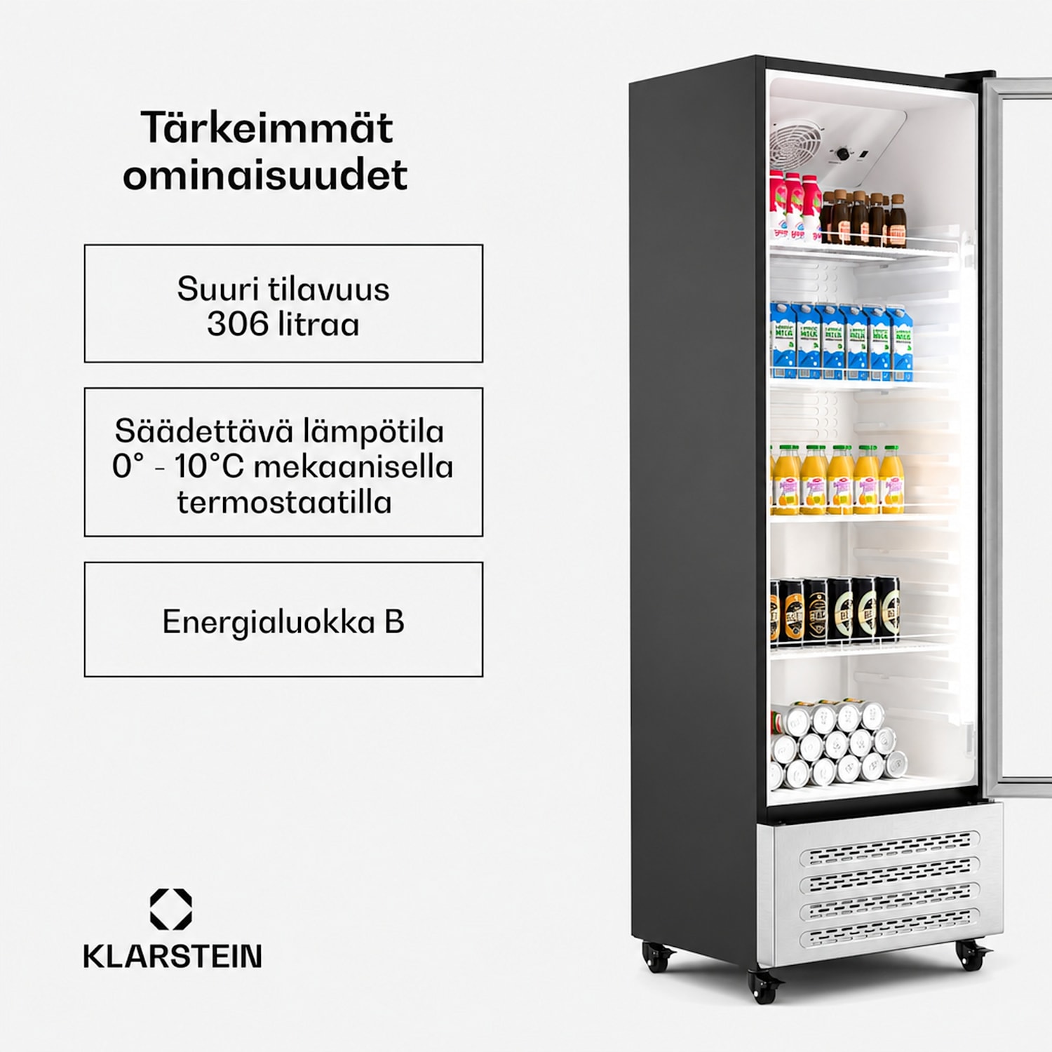 GrandCooler juomajääkaappi | 306 l | LED-valaistus | varustettu pyörillä | 4 hyllyä 306 L | Ruostumaton Teräs