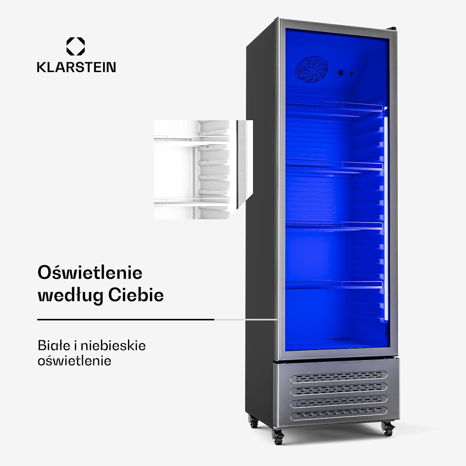 GrandCooler lodówka na napoje, 306 l, oświetlenie LED, kółka, 4 półki 306 litrów | Stal nierdzewna