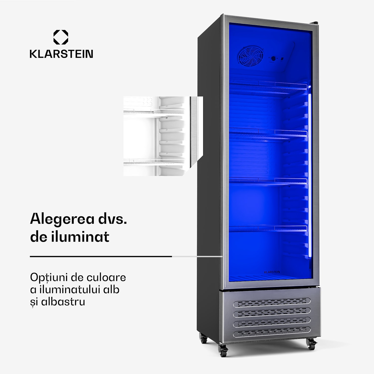 Frigider pentru băuturi GrandCooler, 306 l, iluminare LED, cu roți, 4 rafturi 306 litri | Oțel inoxidabil
