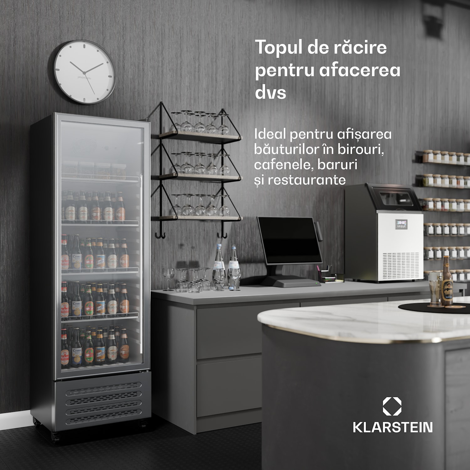 Frigider pentru băuturi GrandCooler, 306 l, iluminare LED, cu roți, 4 rafturi 306 litri | Oțel inoxidabil