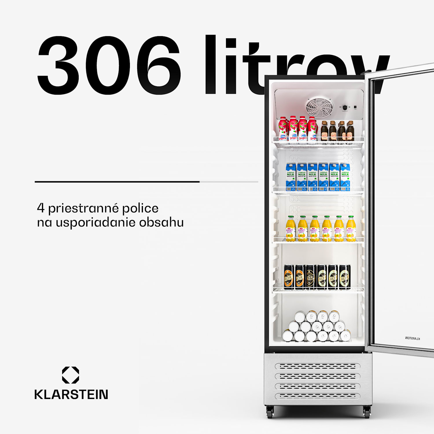 GrandCooler chladnička na nápoje, 306 l, LED osvetlenie, s kolieskami, 4 police 306 litrov | Nehrdzavejúca oceľ