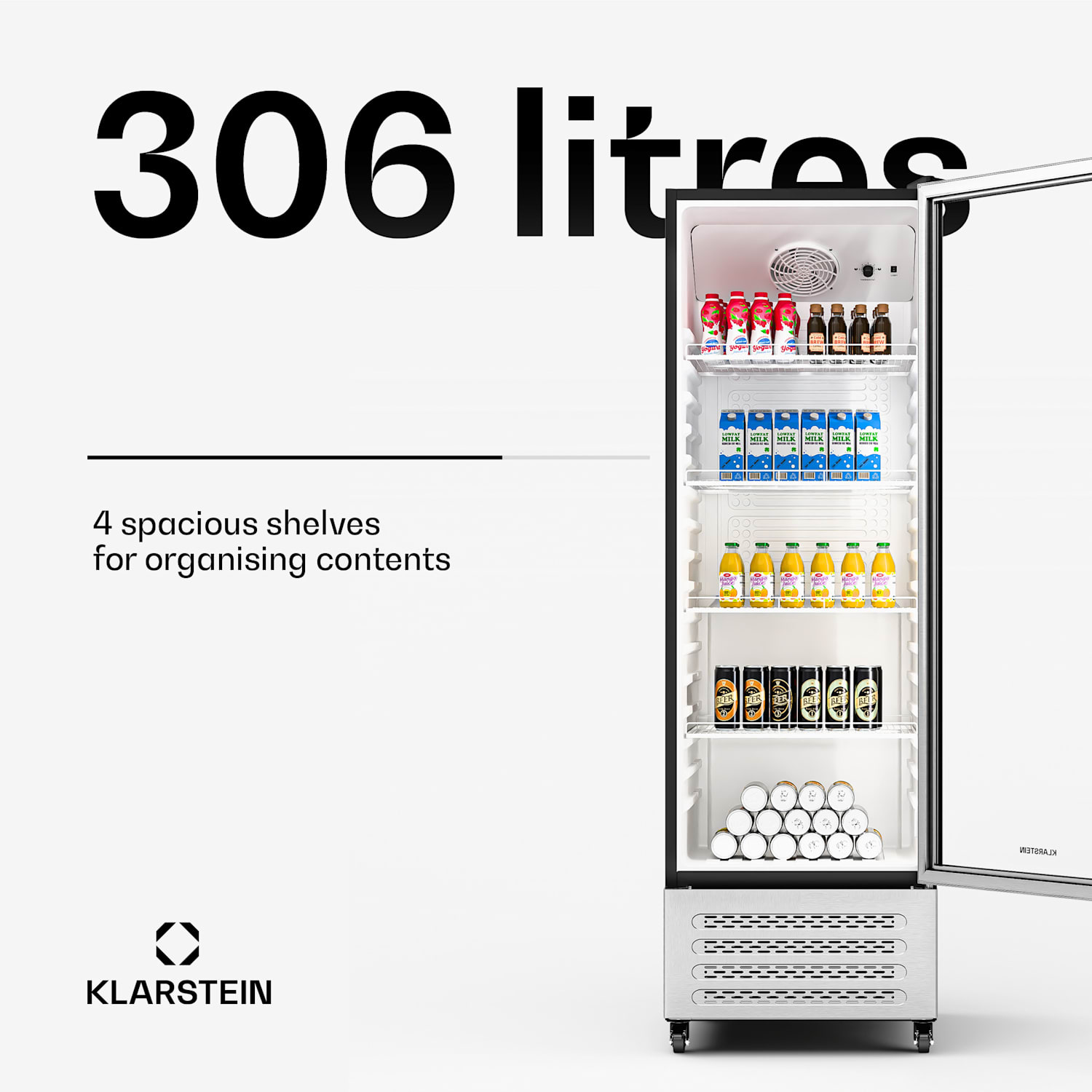 GrandCooler juomajääkaappi | 306 l | LED-valaistus | varustettu pyörillä | 4 hyllyä 306 litraa | Ruostumaton Teräs