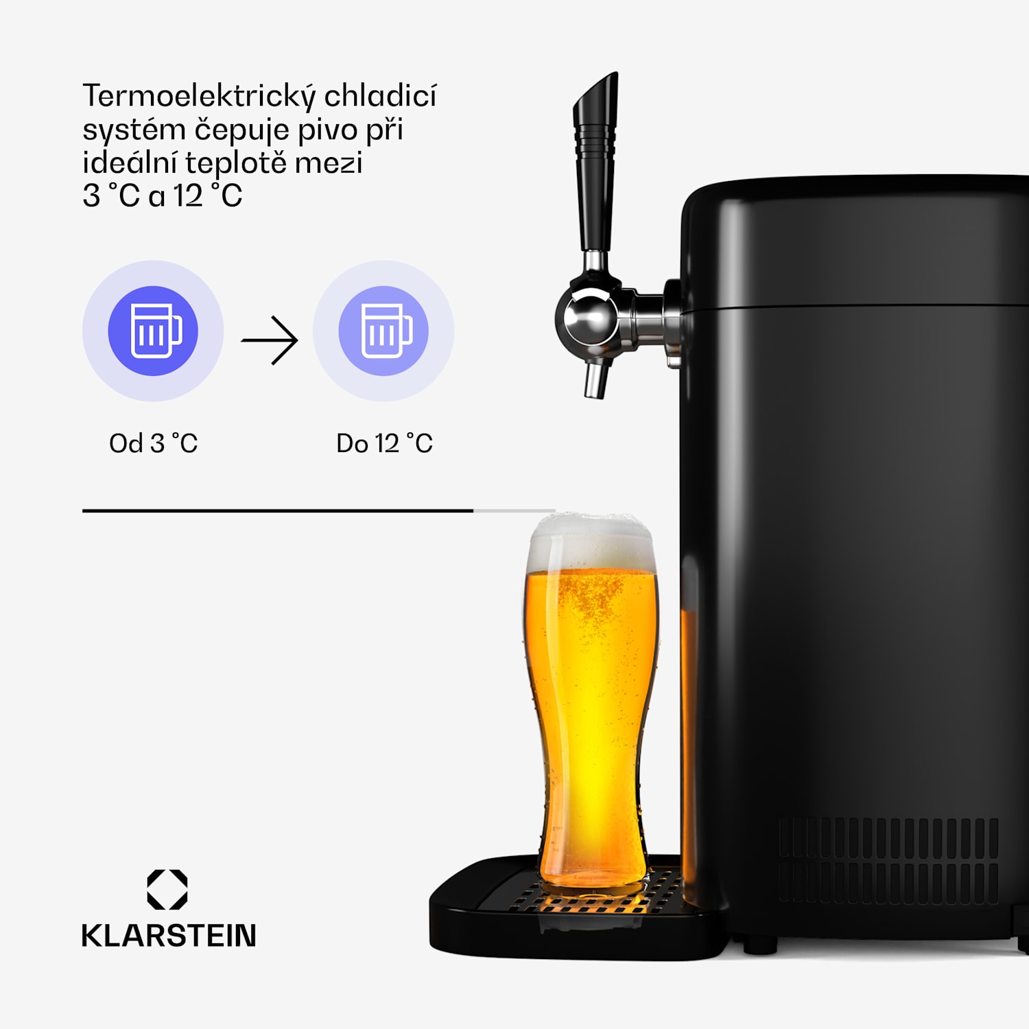 Výčepní zařízení FrostBrew, Tlakový systém CO2, Termochlazení, 3–12 °C, LED ukazatel teploty Černá / Stříbrná metalíza