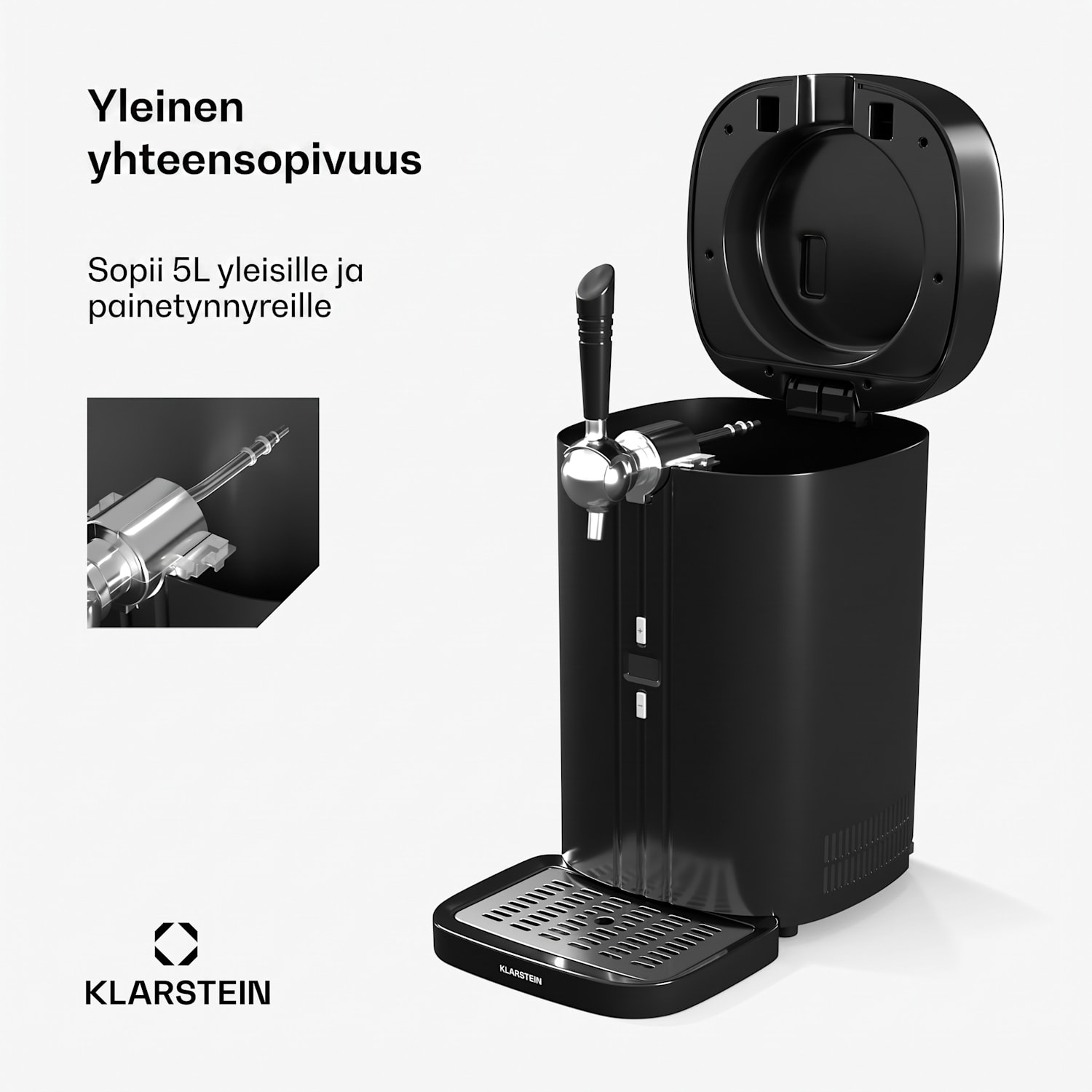 FrostBrew-oluthana | CO2-painejärjestelmä | jäähdytys | 3–12 °C | LED-lämpötilanäyttö Musta / Hopea Metallinen