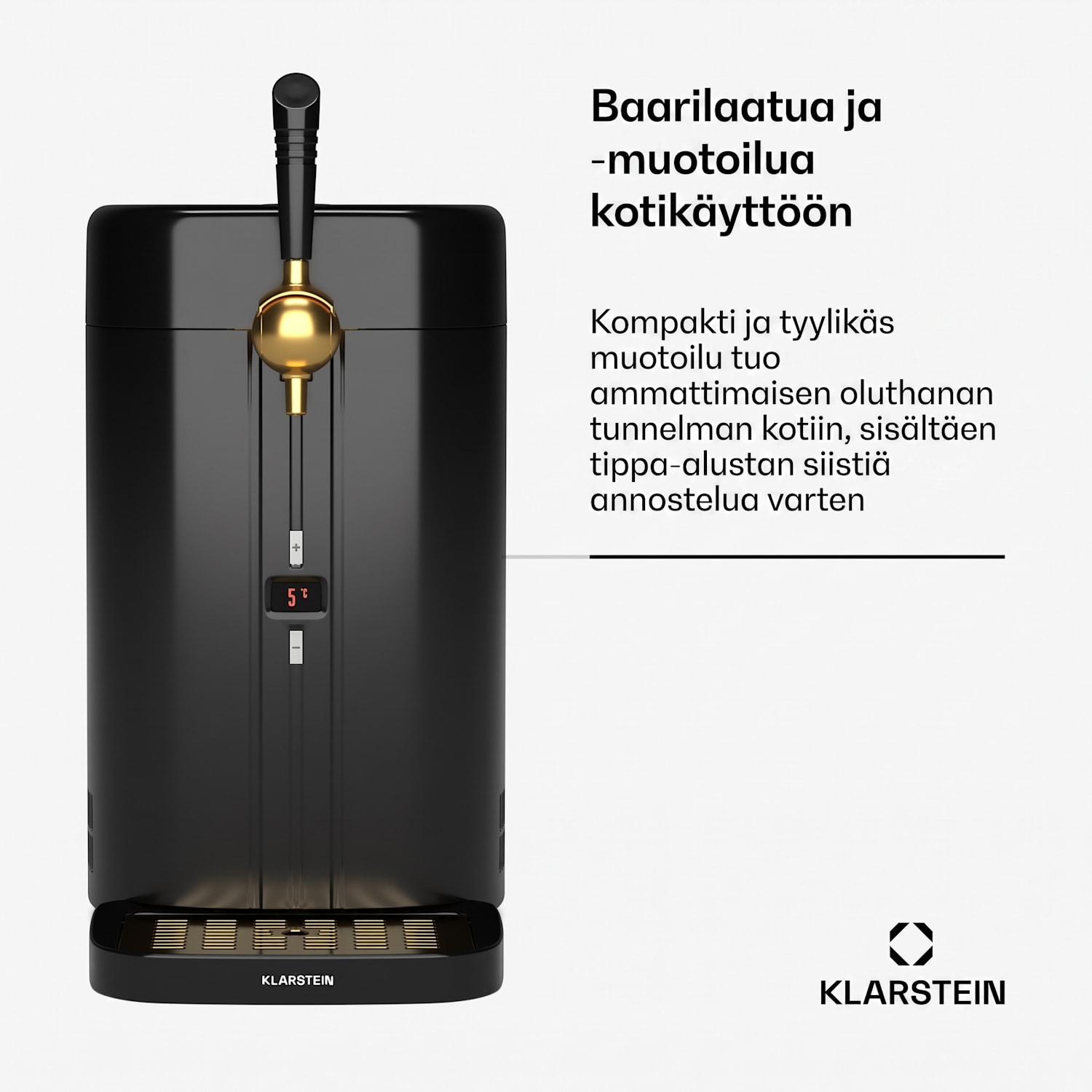 FrostBrew-oluthana | CO2-painejärjestelmä | lämpöjäähdytys | 3–12 °C | LED-lämpötilanäyttö Musta / Antiikki Kulta Metallinen