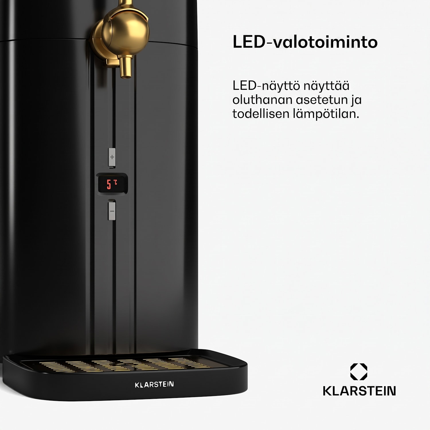 FrostBrew-oluthana | CO2-painejärjestelmä | lämpöjäähdytys | 3–12 °C | LED-lämpötilanäyttö Musta / Antiikki Kulta Metallinen