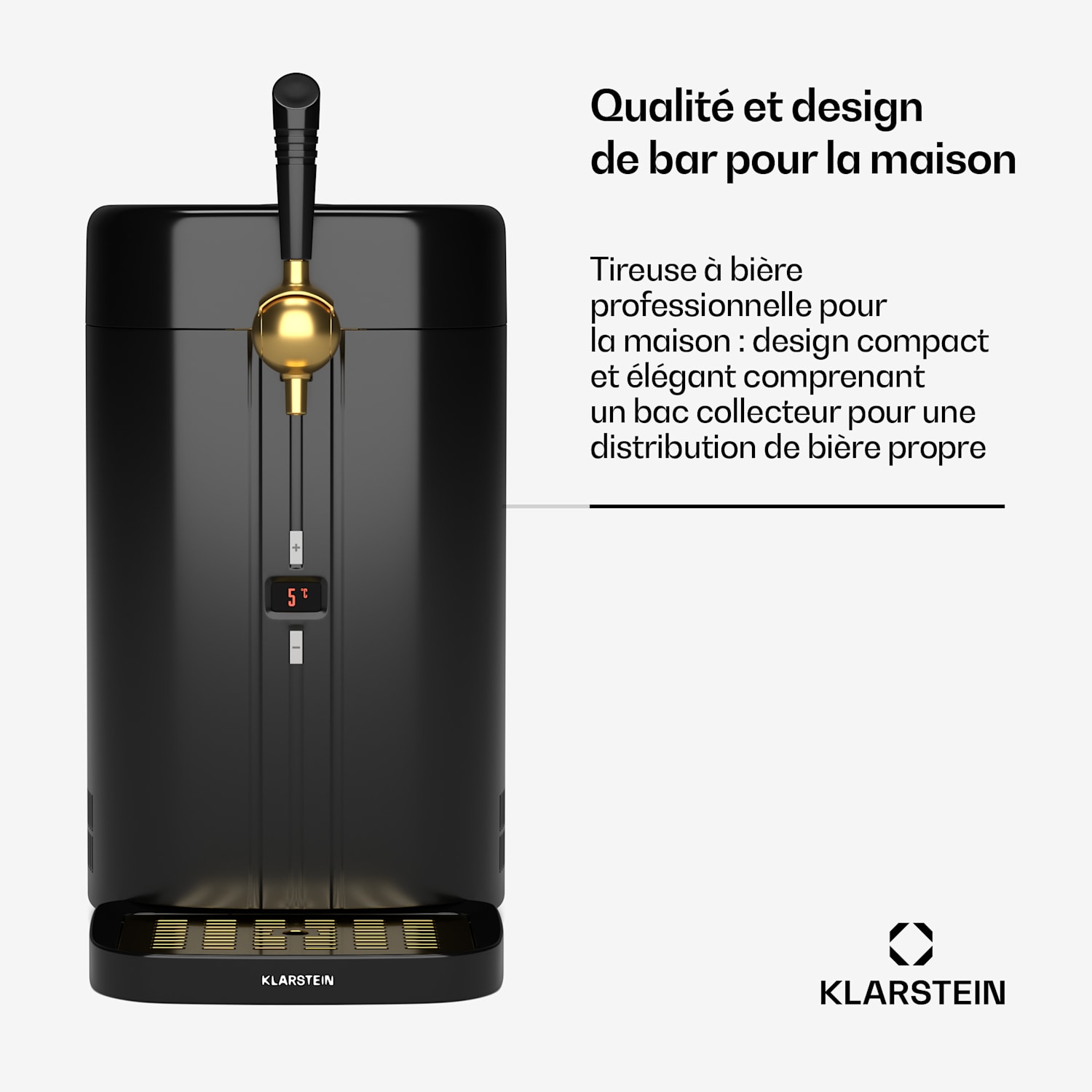 FrostBrew tireuse à bière | Système de pression CO2 | Réfrigération thermique | 3-12 °C | Indicateur de température LED Noir / Or Antique Métallisé