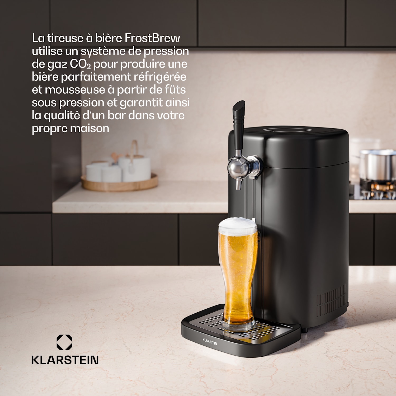 FrostBrew tireuse à bière | Système de pression CO2 | Réfrigération thermique | 3-12 °C | Indicateur de température LED Noir / Or Antique Métallisé