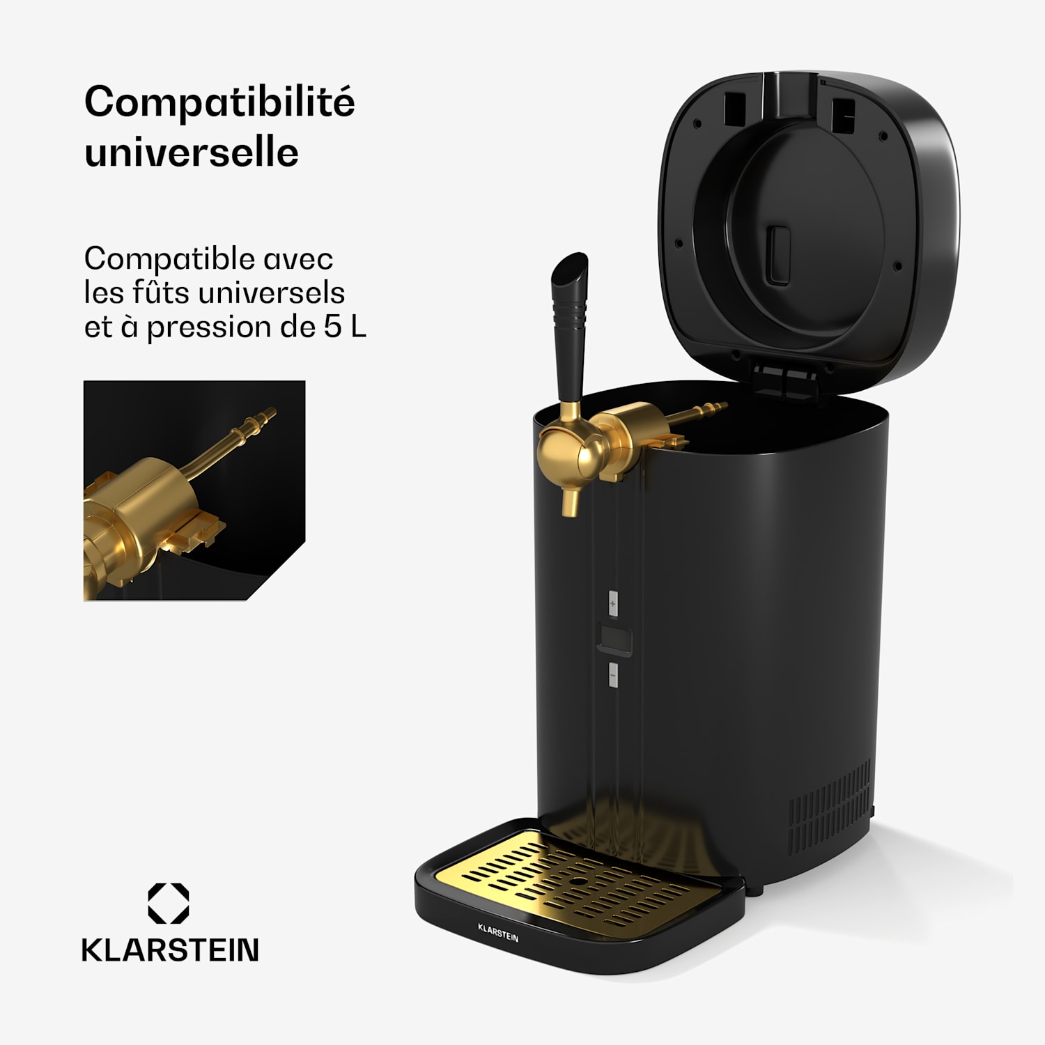 FrostBrew tireuse à bière | Système de pression CO2 | Réfrigération thermique | 3-12 °C | Indicateur de température LED Noir / Or Antique Métallisé