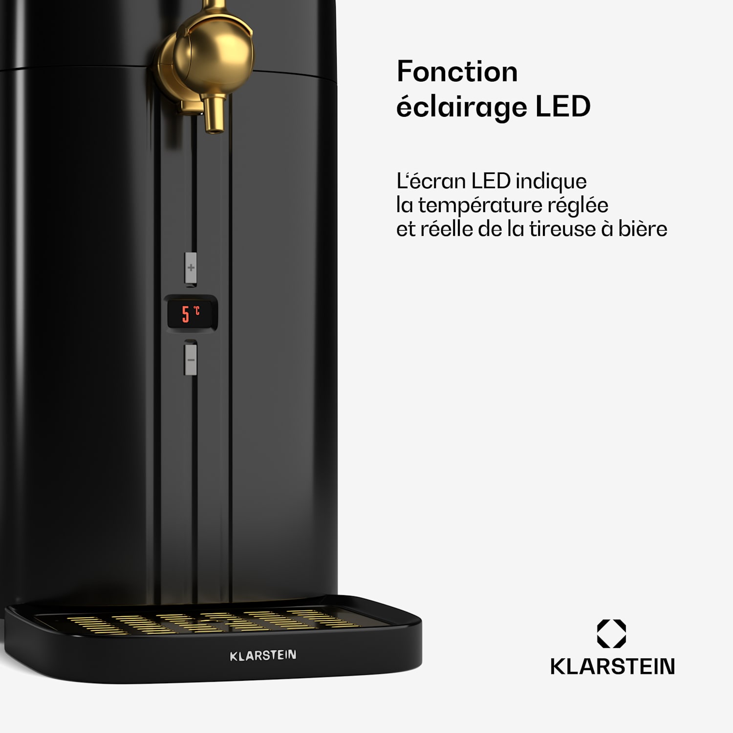 FrostBrew tireuse à bière | Système de pression CO2 | Réfrigération thermique | 3-12 °C | Indicateur de température LED Noir / Or Antique Métallisé