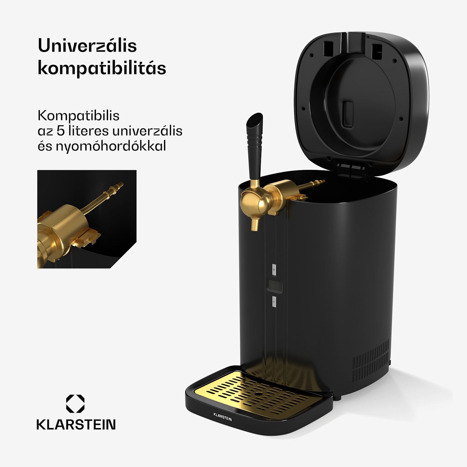 FrostBrew sörcsap, CO2 nyomású rendszer, Termohűtés, 3-12 °C, LED hőmérséklet-kijelző Fekete / Antik arany fém