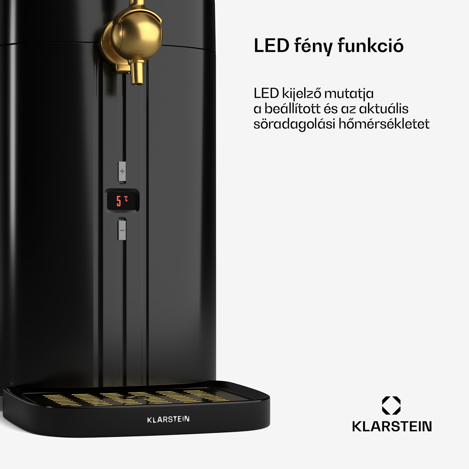 FrostBrew sörcsap, CO2 nyomású rendszer, Termohűtés, 3-12 °C, LED hőmérséklet-kijelző Fekete / Antik arany fém