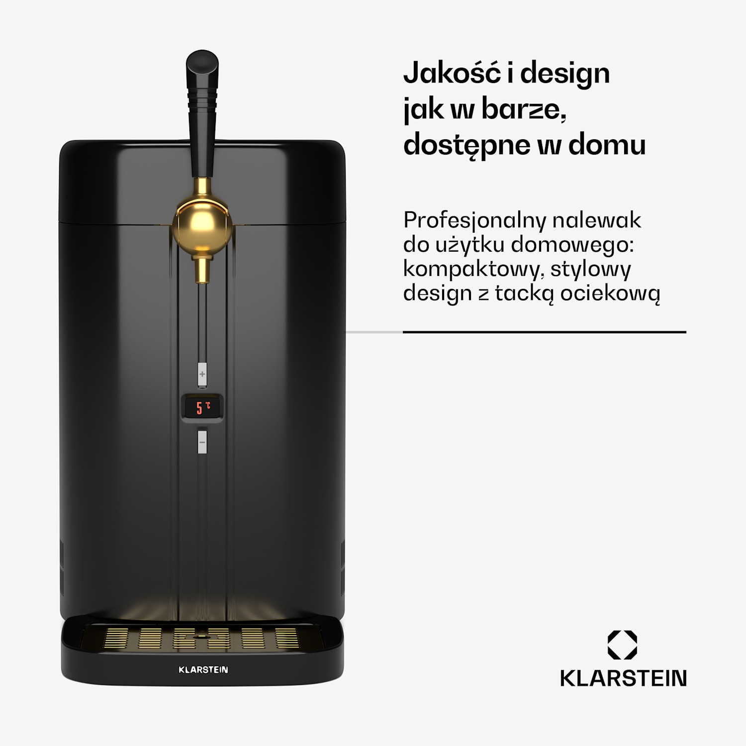 FrostBrew nalewak do piwa, system ciśnieniowy CO2, chłodzenie termoelektryczne, 3–12°C, wyświetlacz LED Czarne / Antyczne Złoto Metaliczne
