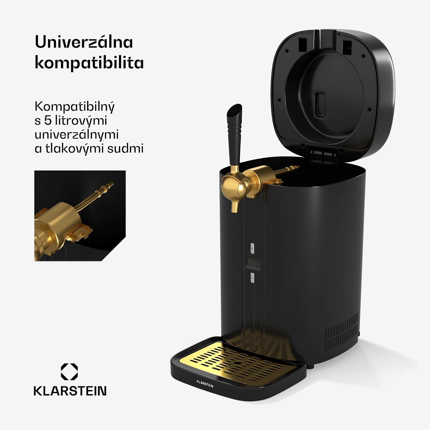 FrostBrew pivný výčap, Tlakový systém CO2, Termo chladenie, 3-12 °C, LED displej teploty Čierna / Starožitná zlatá metalíza