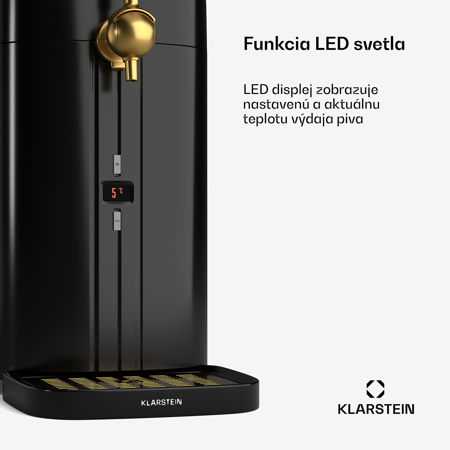 FrostBrew pivný výčap, Tlakový systém CO2, Termo chladenie, 3-12 °C, LED displej teploty Čierna / Starožitná zlatá metalíza