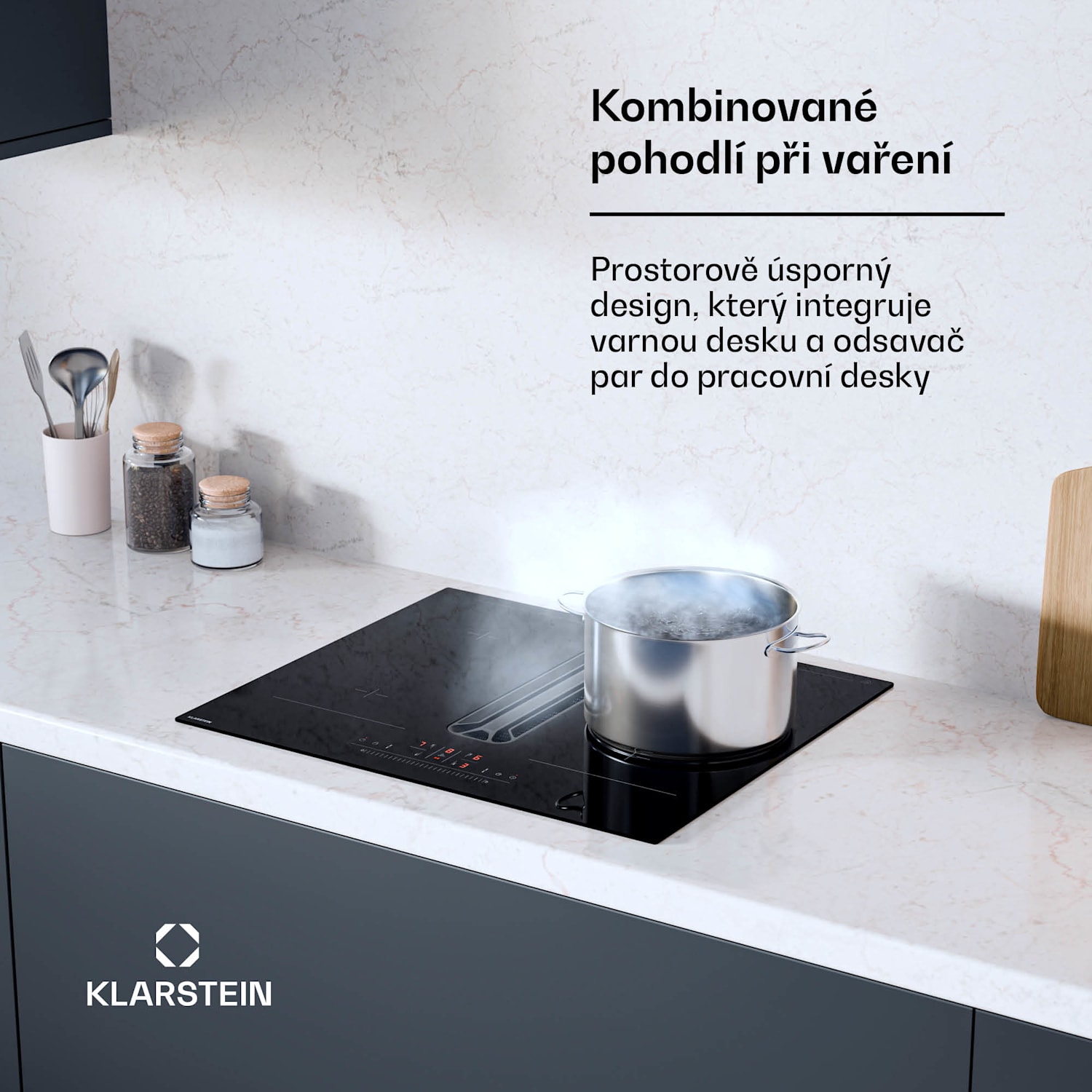 AirJet Hybrid Down Air System, Indukční varná deska s integrovanou digestoří, 477 m³/h, EEK A+ 60 cm | AirJetBasicHybrid | Černá