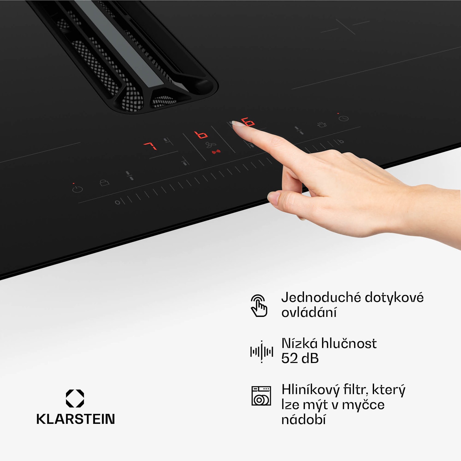 AirJet Hybrid Down Air System, Indukční varná deska s integrovanou digestoří, 477 m³/h, EEK A+ 60 cm | AirJetBasicHybrid | Černá