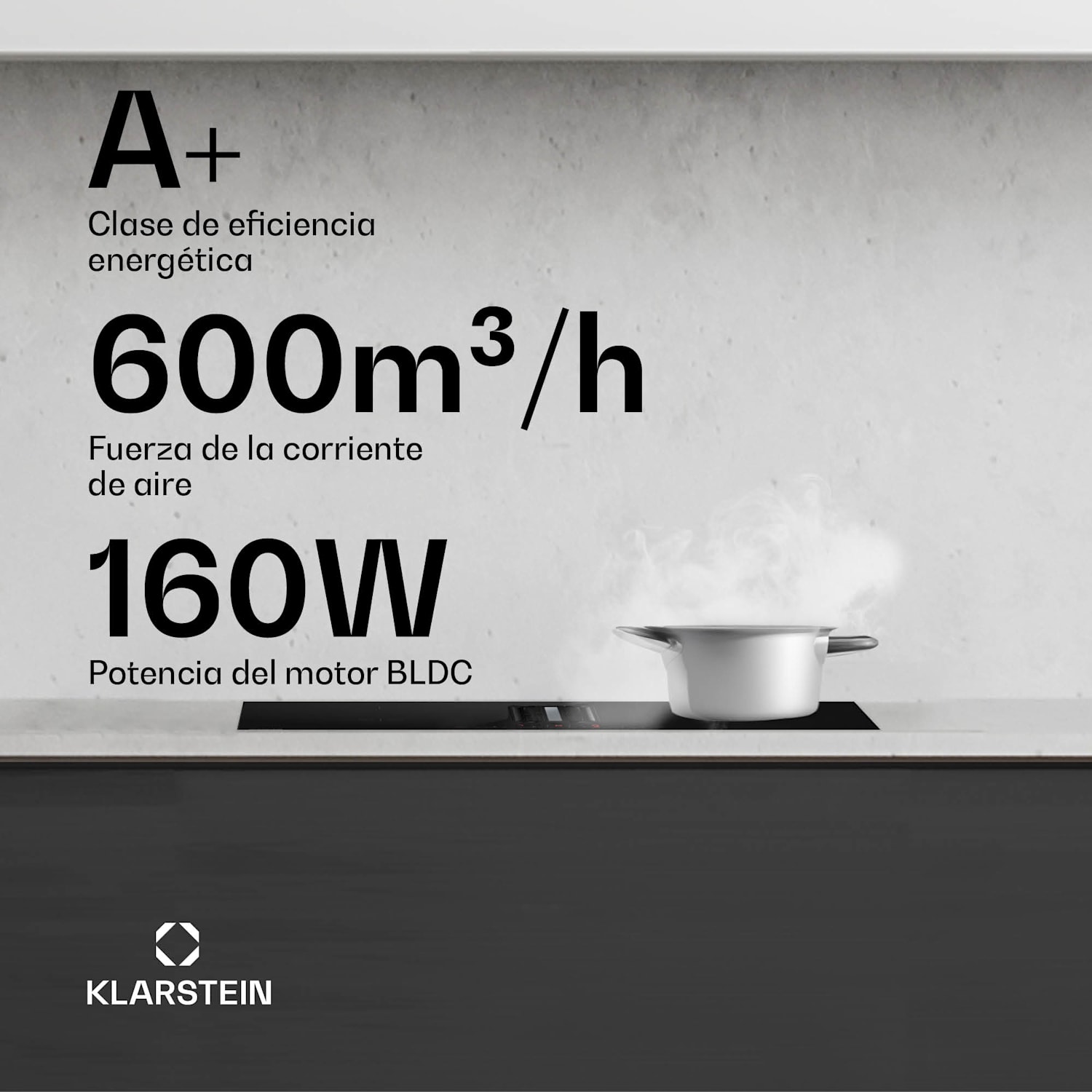 AirJet Hybrid Sistema Down Air | Placa de inducción con extractor integrado | 477 m³/h | CEE A+ 60 cm | AirJetBasicHybrid | Negro