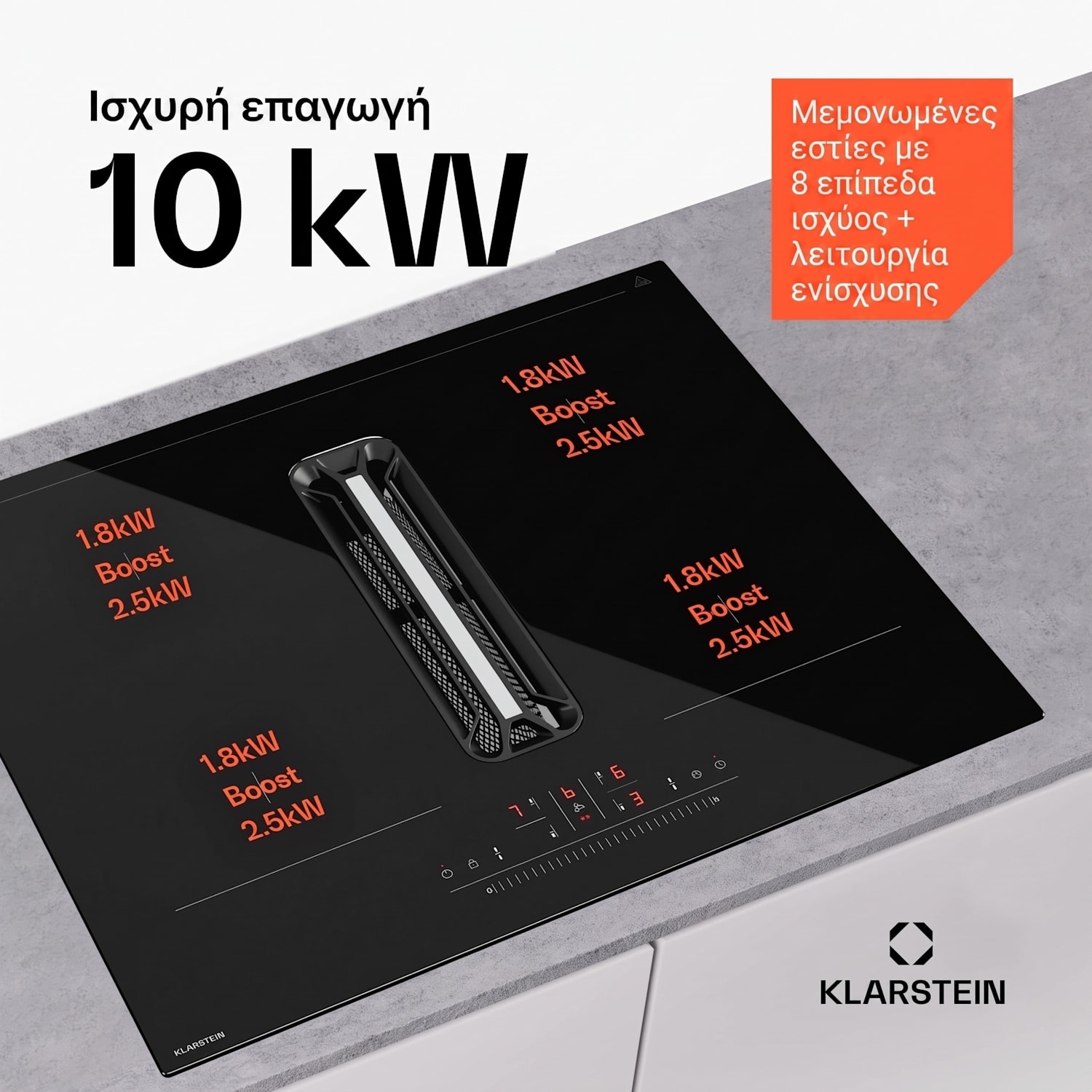 AirJet 60cm 4 Εστιών Επαγωγική Εστία με Απορρόφηση Μαύρη 60 εκ | AirJetBasicHybrid | Μαύρο