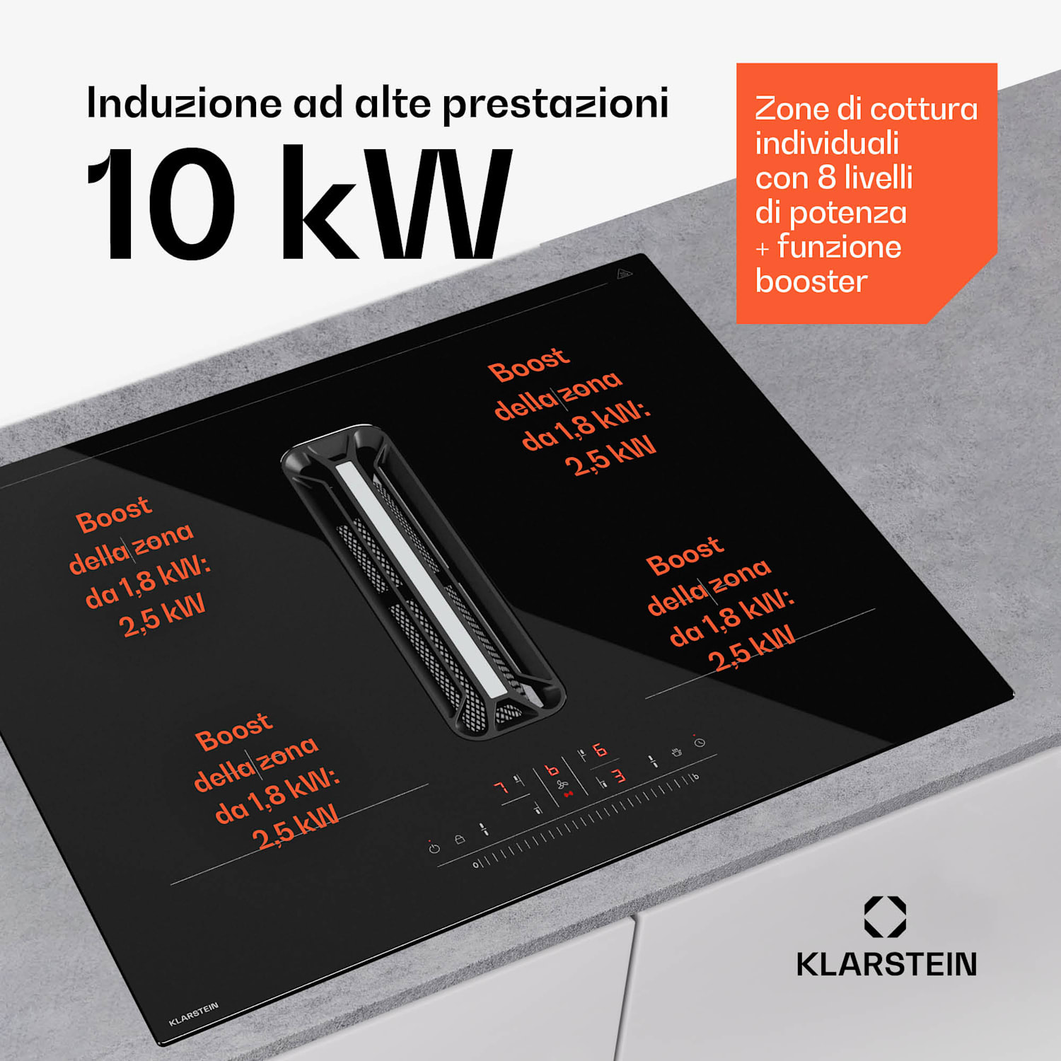 AirJet Hybrid Down Air System | Piano cottura a induzione con cappa integrata | 477 m³/h | CEE A+ 60 cm | AirJetBasicHybrid | Nero