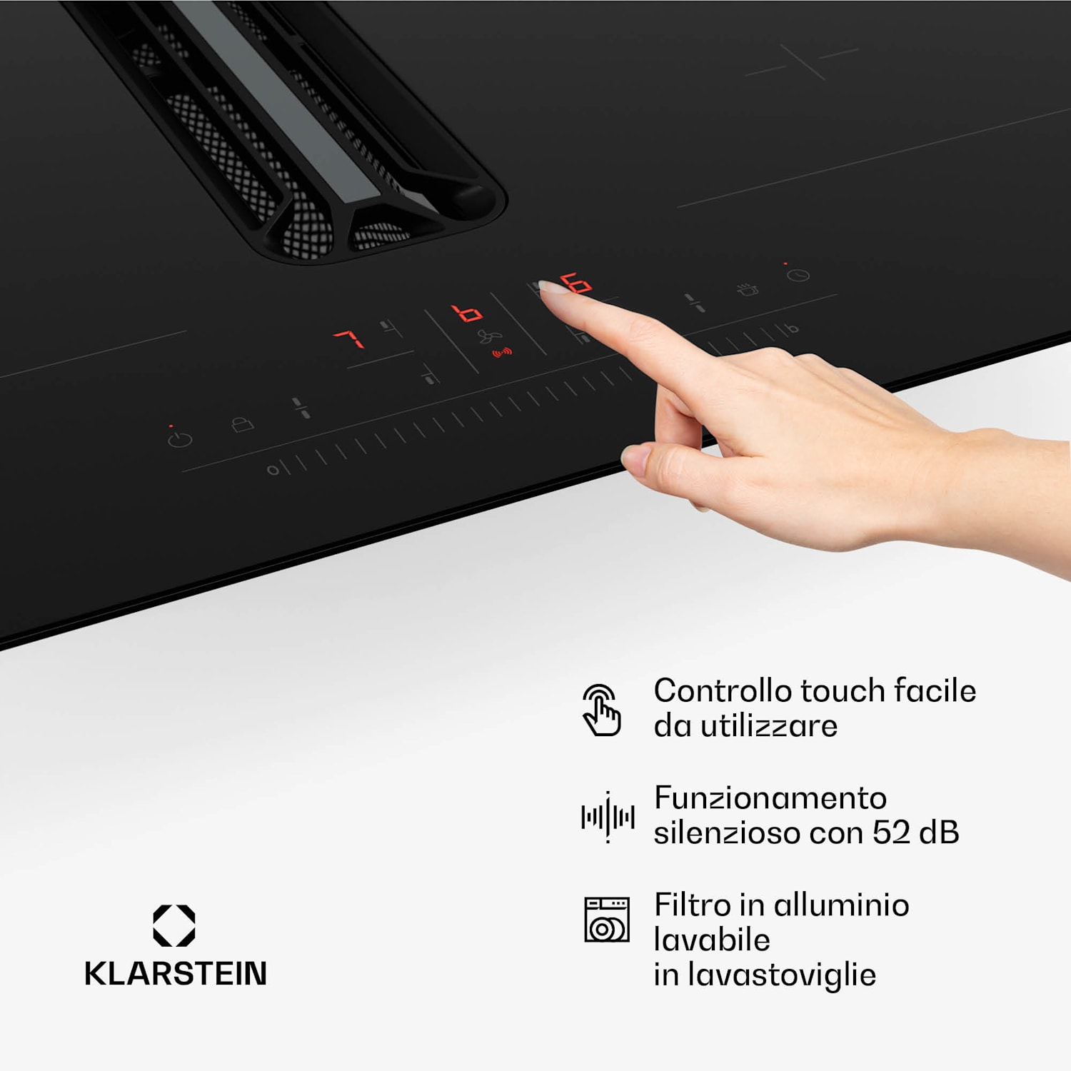 AirJet Hybrid Down Air System | Piano cottura a induzione con cappa integrata | 477 m³/h | CEE A+ 60 cm | AirJetBasicHybrid | Nero