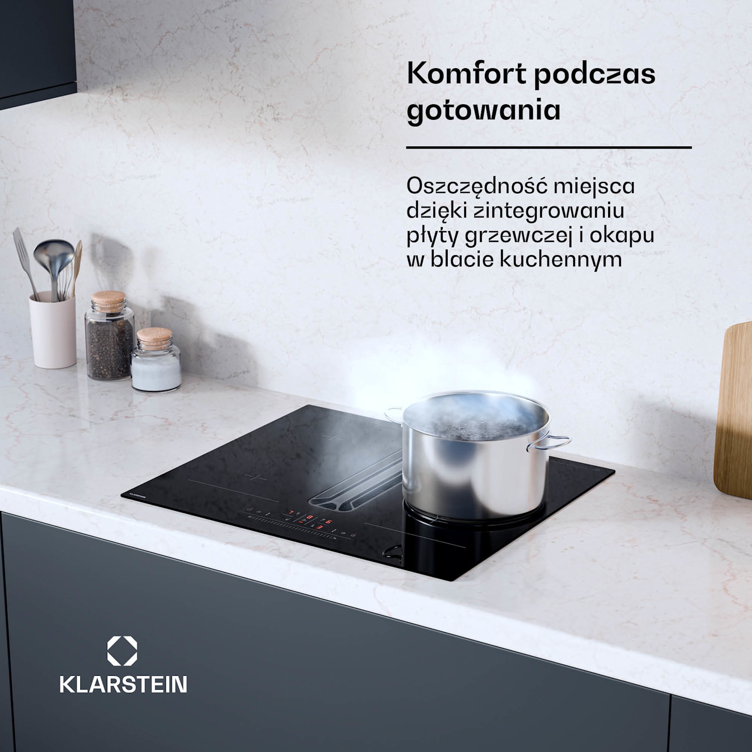 System down air AirJet Hybrid, płyta indukcyjna ze zintegrowanym wyciągiem, 477 m³/h, EEK A+ 60 cm | AirJetBasicHybrid | Czarny