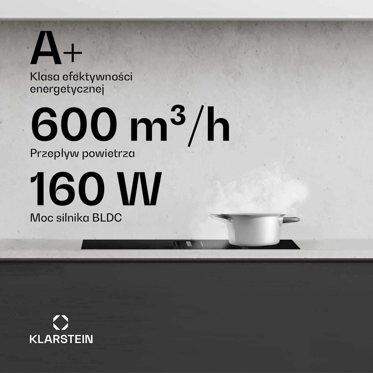 System down air AirJet Hybrid, płyta indukcyjna ze zintegrowanym wyciągiem, 477 m³/h, EEK A+ 60 cm | AirJetBasicHybrid | Czarny
