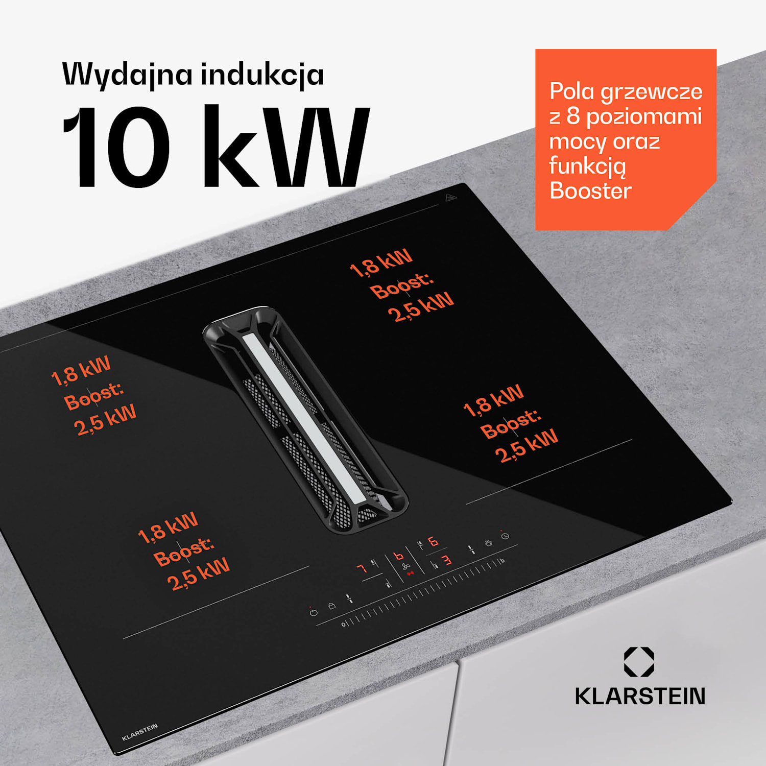 System down air AirJet Hybrid, płyta indukcyjna ze zintegrowanym wyciągiem, 477 m³/h, EEK A+ 60 cm | AirJetBasicHybrid | Czarny