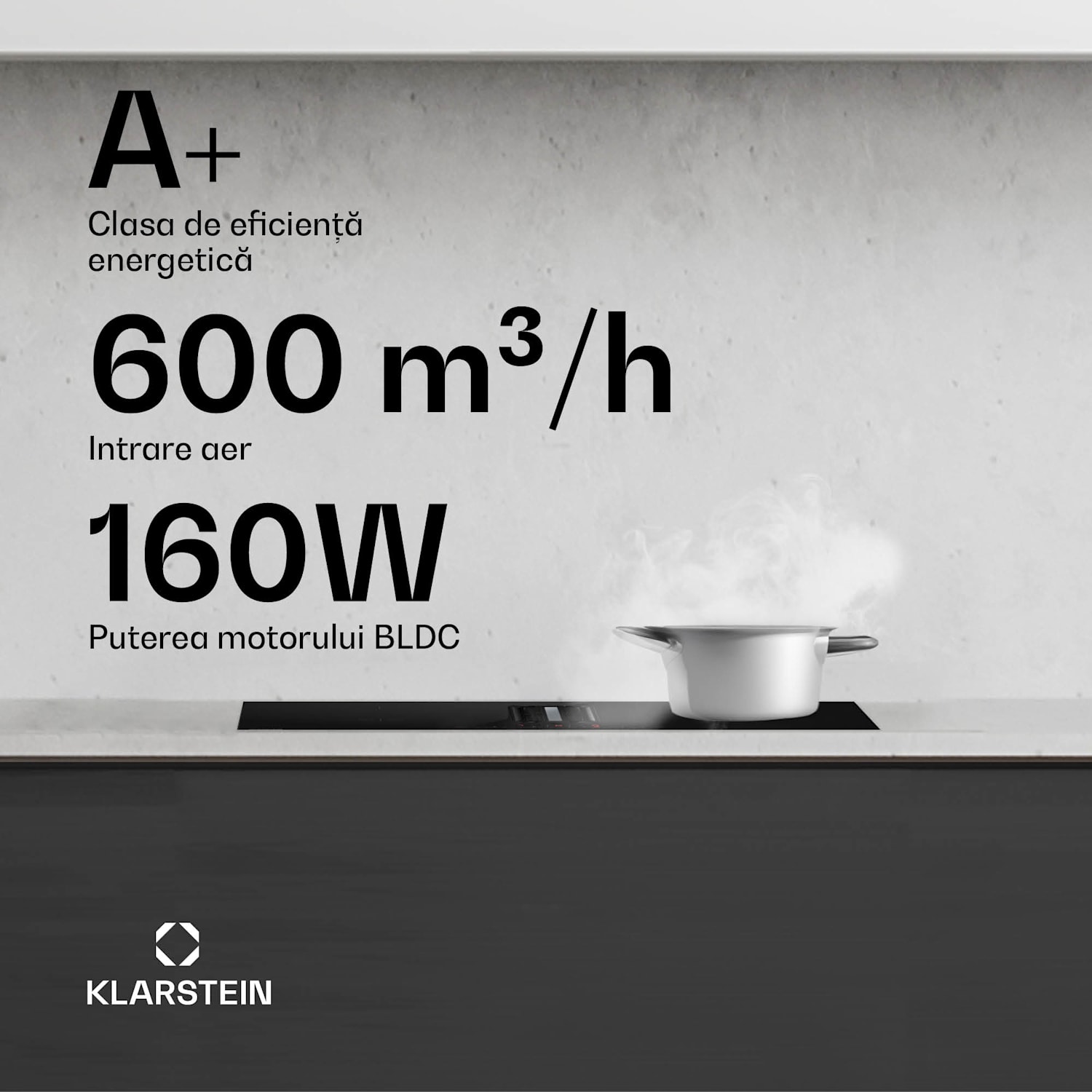 Sistem hibrid de aer jos AirJet, Plită cu inducție cu hotă integrată, 477 m³/h, EEK A+ 60 cm | AirJetBasicHybrid | Negru