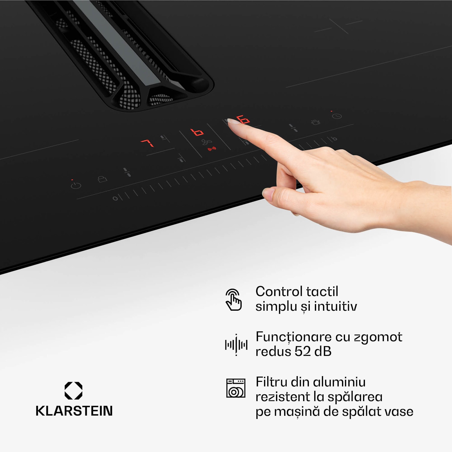 Sistem hibrid de aer jos AirJet, Plită cu inducție cu hotă integrată, 477 m³/h, EEK A+ 60 cm | AirJetBasicHybrid | Negru