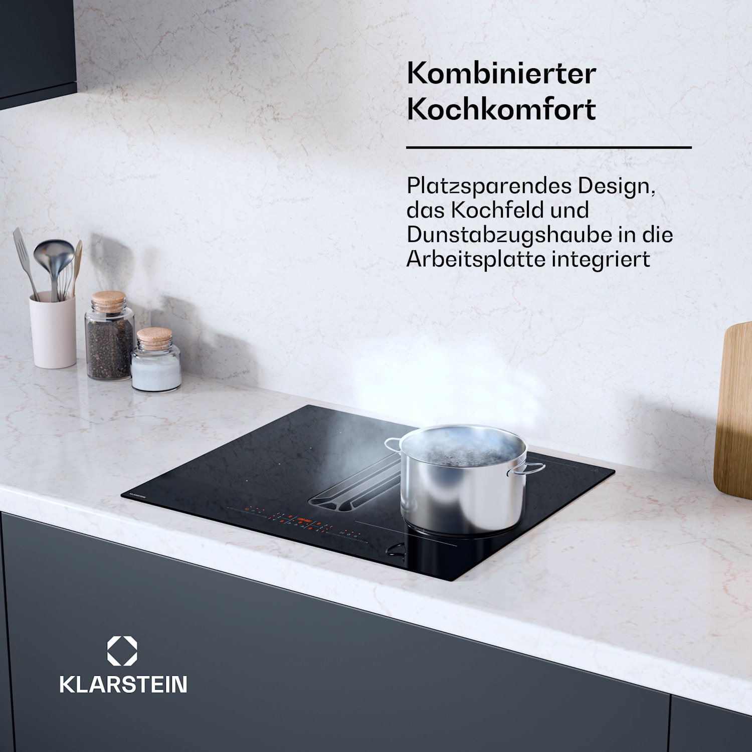 AirJet Hybrid Down Air System | Induktionskochfeld mit integriertem Abzug | 477 m³/h | EEK A+ 60 cm | AirJetHybrid | Schwarz