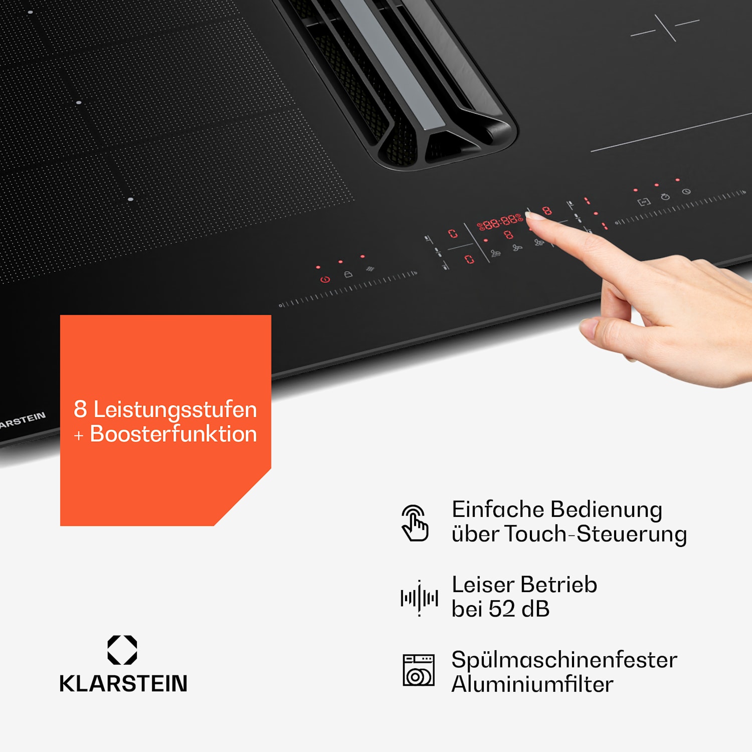 AirJet Hybrid Down Air System | Induktionskochfeld mit integriertem Abzug | 477 m³/h | EEK A+ 60 cm | AirJetHybrid | Schwarz