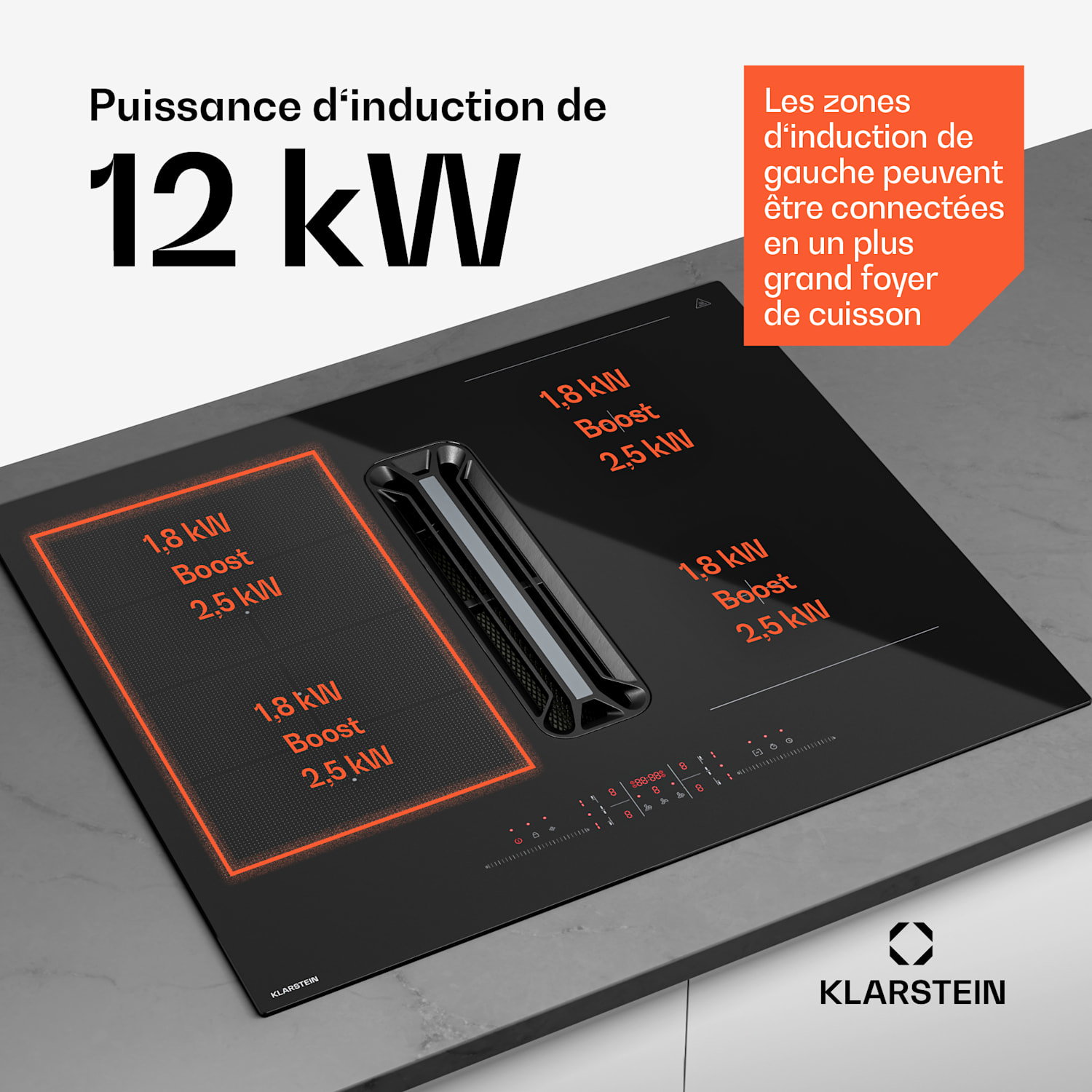 AirJet Hybrid Down Air System | Inductiekookplaat met geïntegreerde afzuigkap | 477 m³/h | EEK A+ 60 cm | AirJetHybrid | Zwart