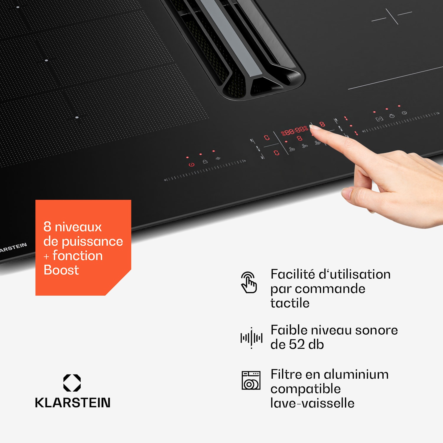 AirJet Hybrid Down Air System | Inductiekookplaat met geïntegreerde afzuigkap | 477 m³/h | EEK A+ 60 cm | AirJetHybrid | Zwart
