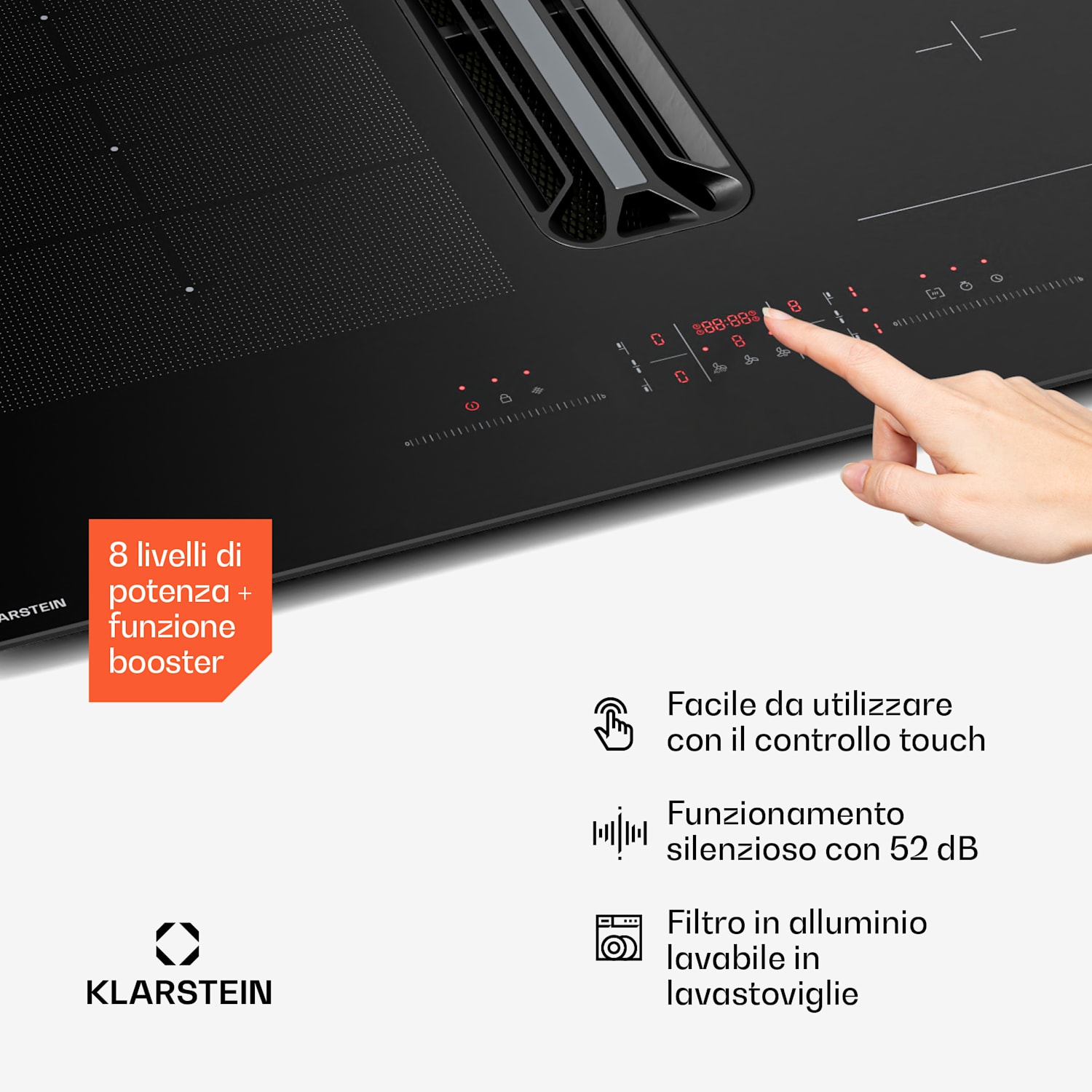 AirJet Hybrid Down Air System | Piano cottura a induzione con cappa integrata | 477 m³/h | CEE A+ 60 cm | AirJetHybrid | Nero