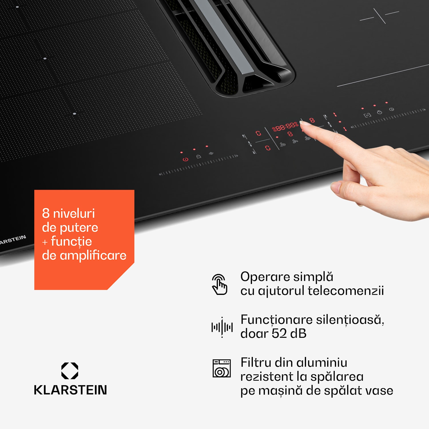 Sistem hibrid de aer jos AirJet, Plită cu inducție cu hotă integrată, 477 m³/h, EEK A+ 60 cm | AirJetHybrid | Negru